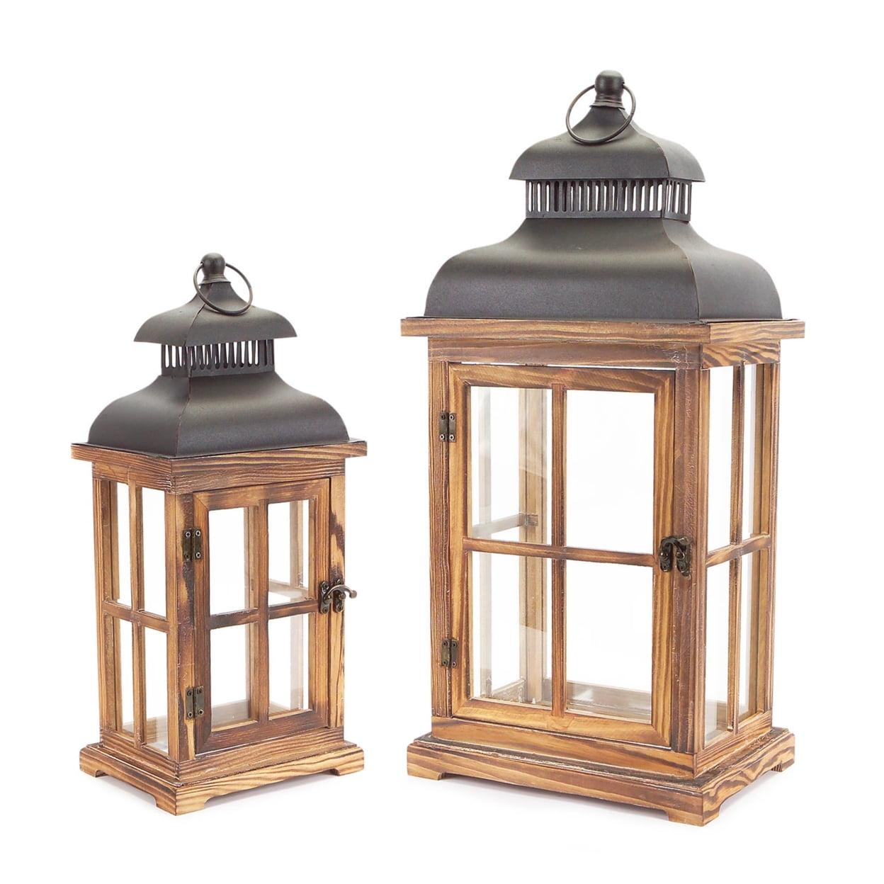 Rustic Wood & Metal Christmas Lantern Set 11"x23"