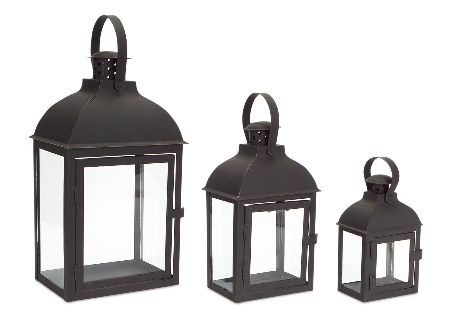 Black Iron and Glass Christmas Candle Lantern Set