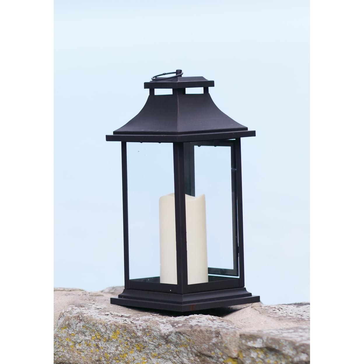 Elegant Black Iron LED Pillar Lantern Set with Glass Panels