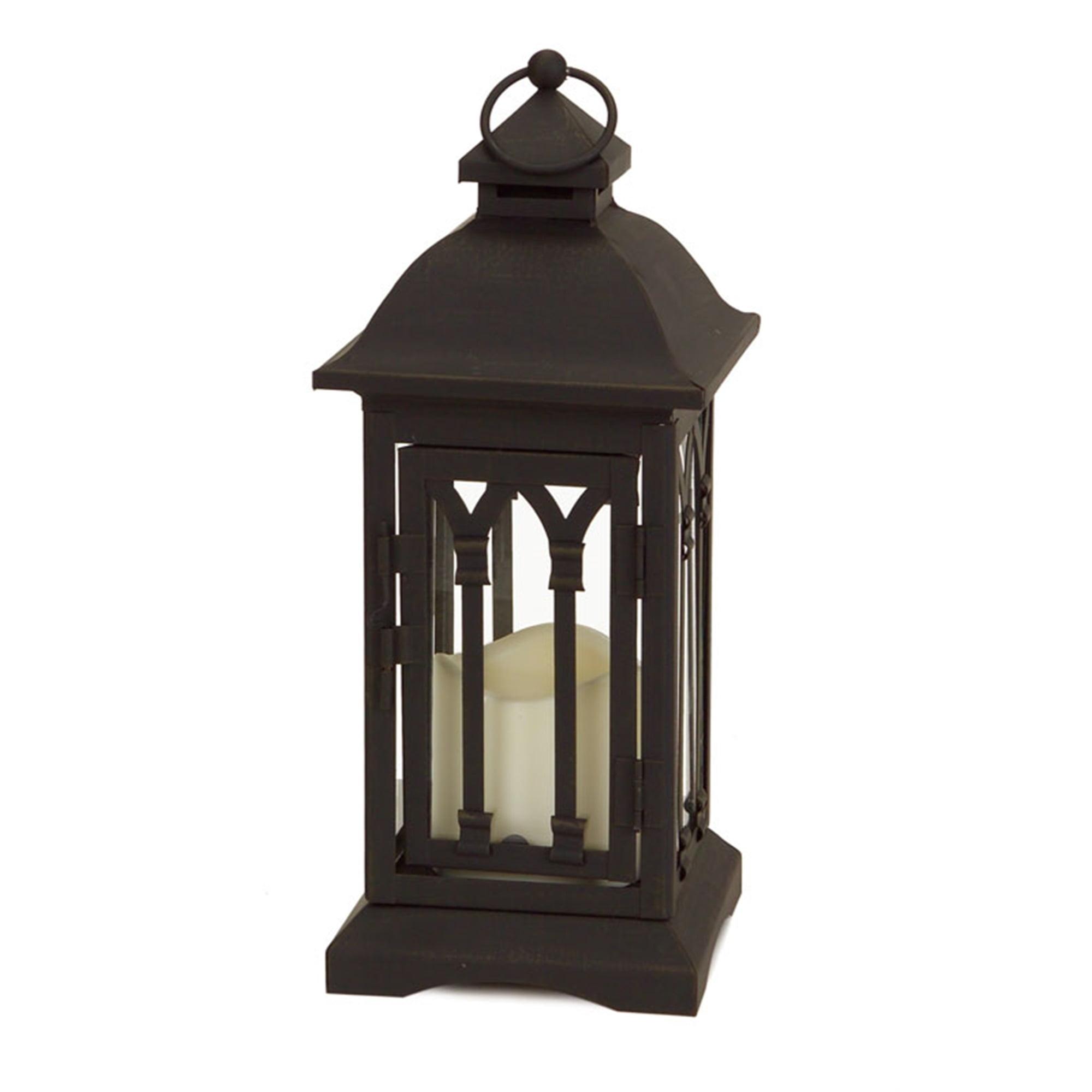 Elegant Black Metal LED Pillar Lantern - Set of 2