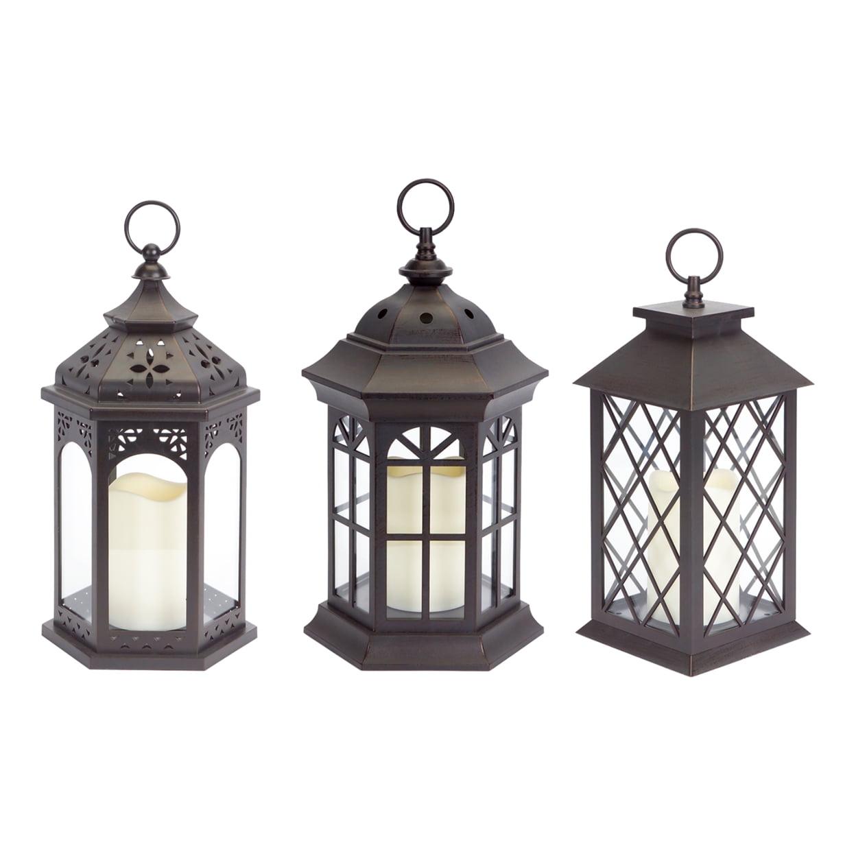 Set of 3 Black Flameless LED Lanterns with Timer