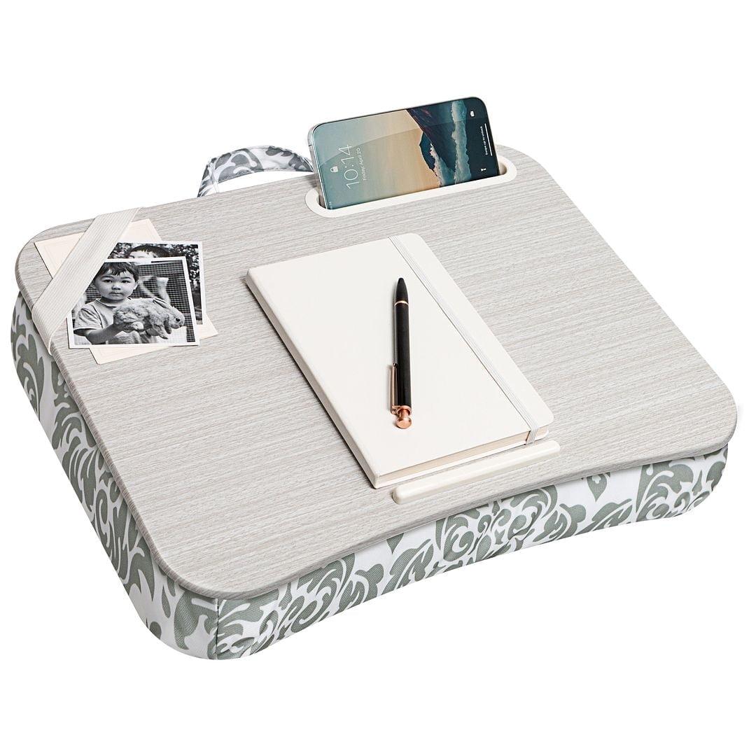 Gray Damask Polyester Lap Desk with Phone Holder