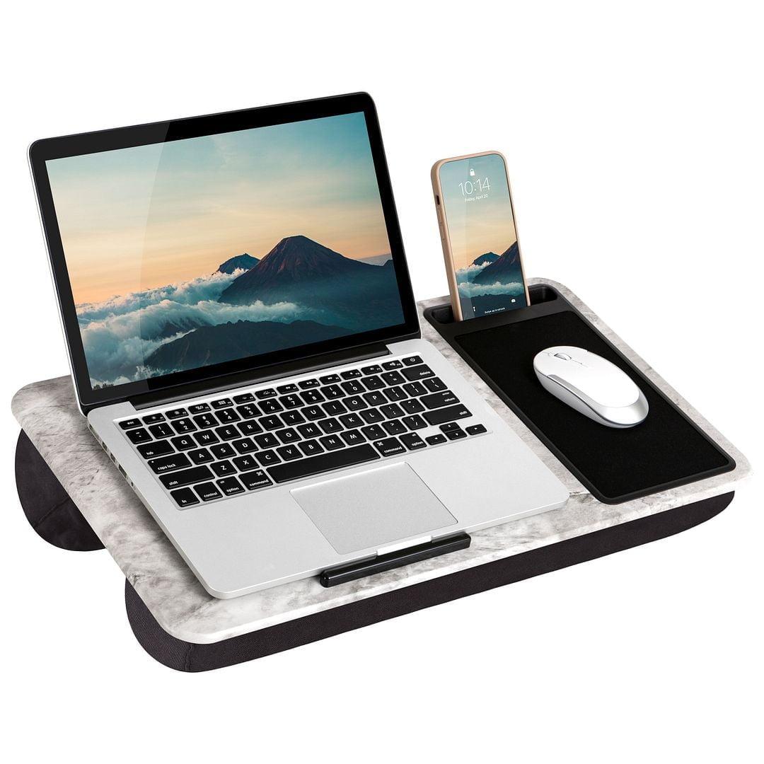 Elegant White Marble 15.6" Laptop Stand with Mouse Pad and Phone Slot