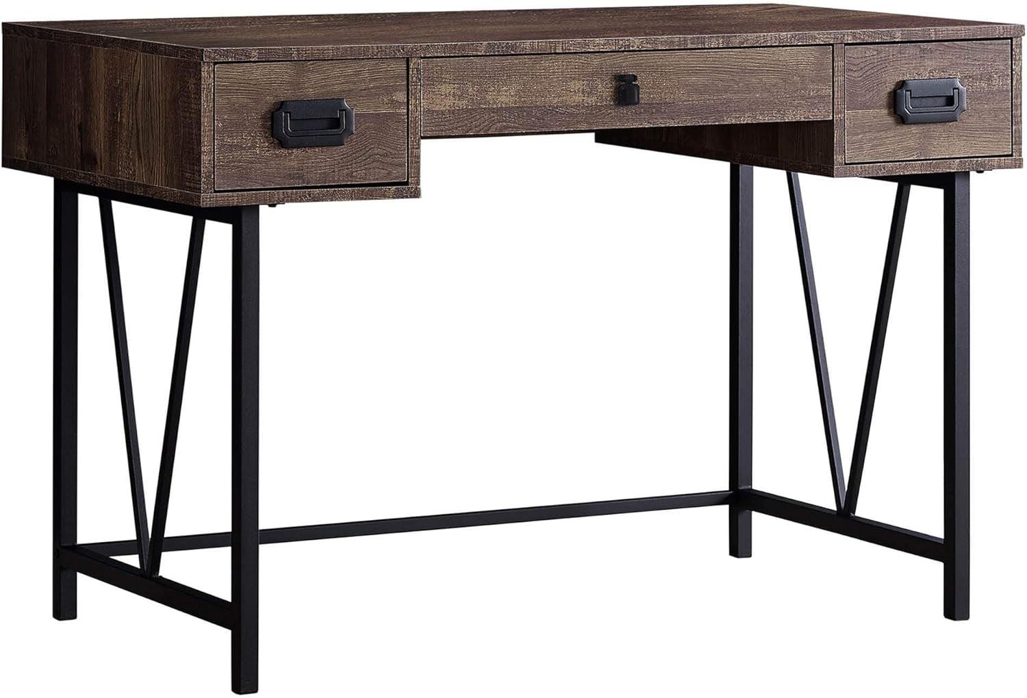 Transitional Corner Home Office Desk with 3 Drawers, Brown Reclaimed Wood