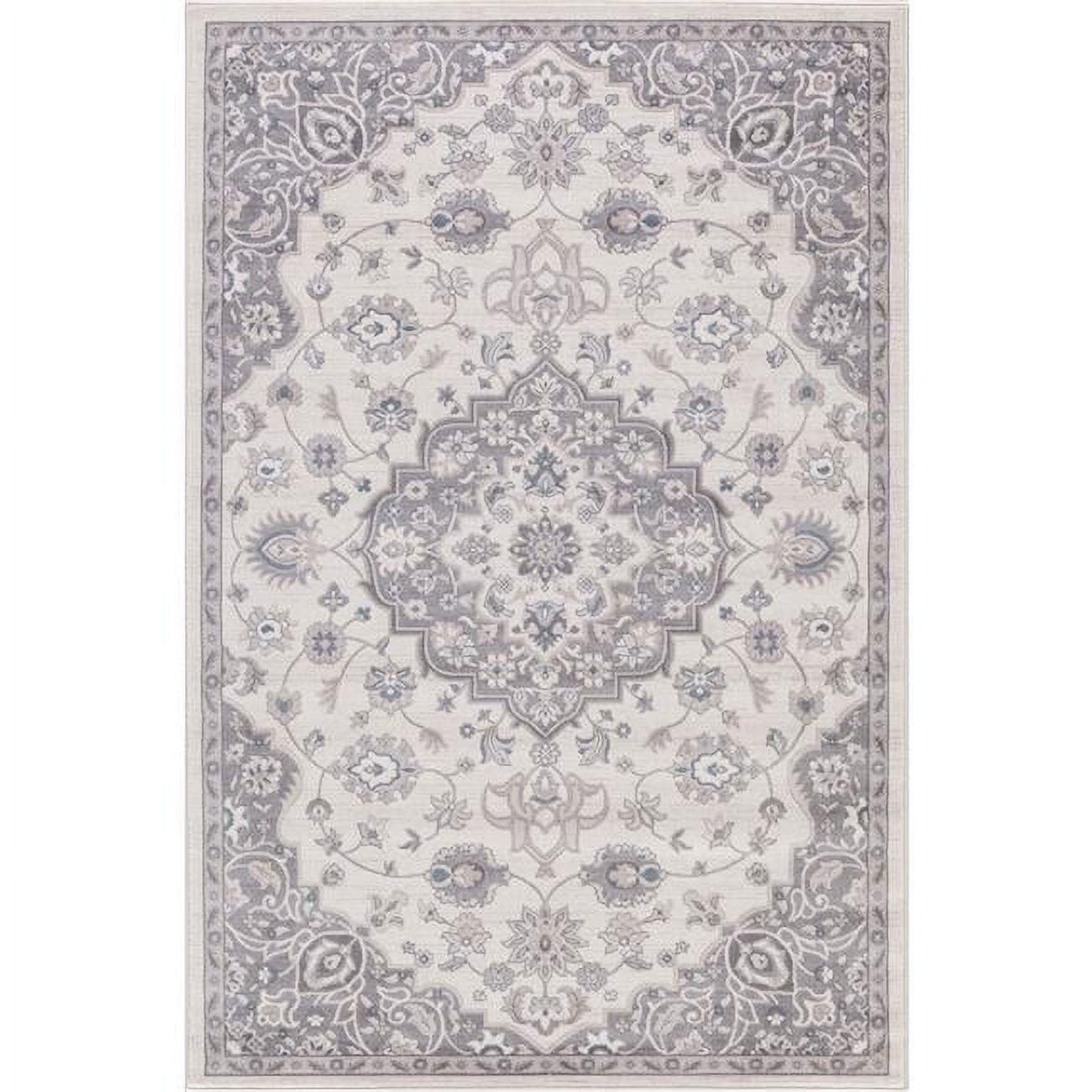 Ivory and Grey Tufted Medallion 5'3" x 7'7" Synthetic Area Rug