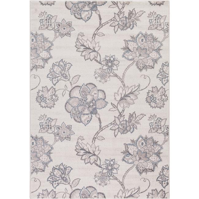 Oriental Machine Woven Floral Area Rug in Ivory