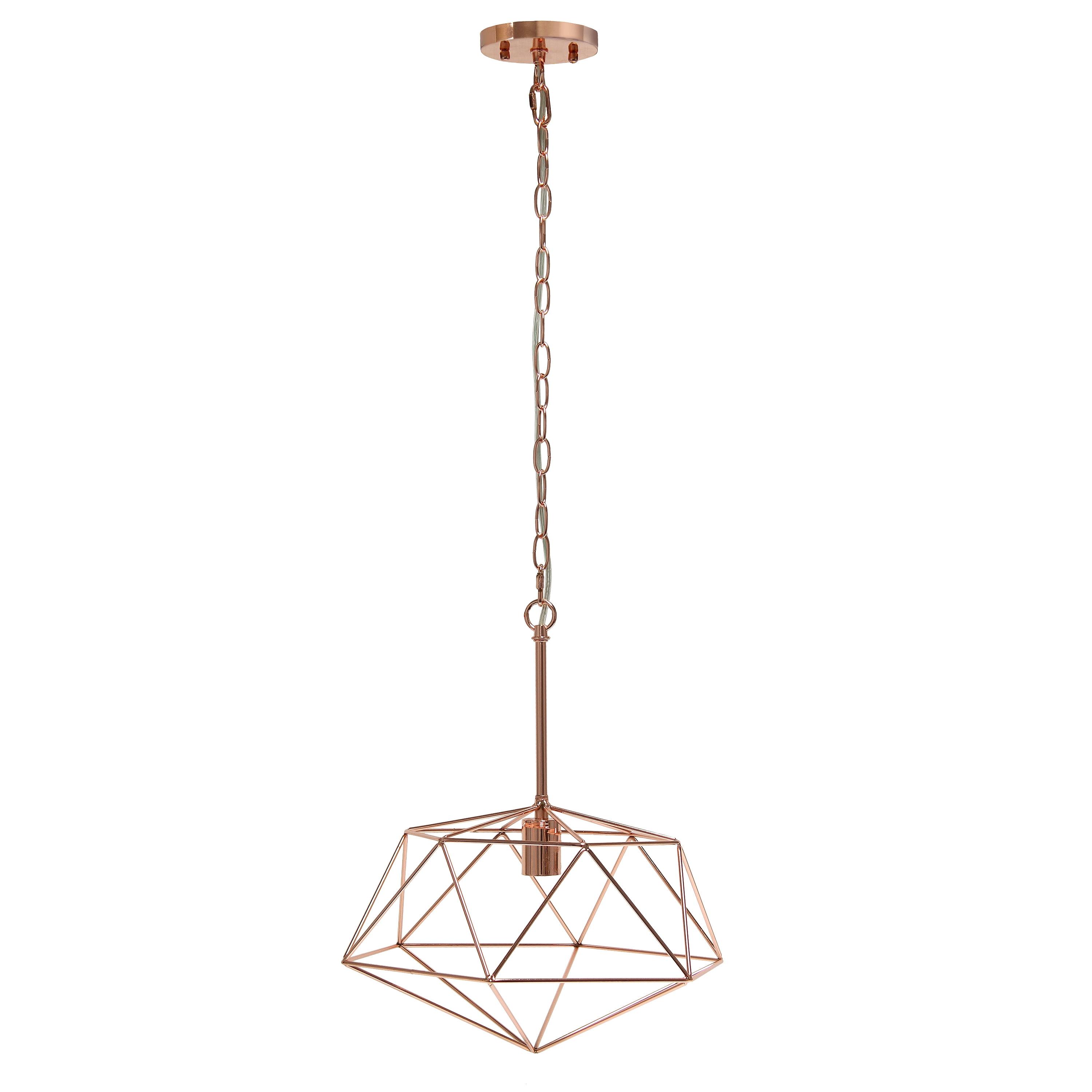 Modern 16" Geometric Diamond Shaped Rose Gold Pendant Light