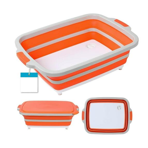 Large BBQ prep tub, Collapsible Cutting Board, food prep and Grill Caddy Tub with Colander & Lid, Silicone Dish Bowl for Backyard, Lawn, Picnic, Camping