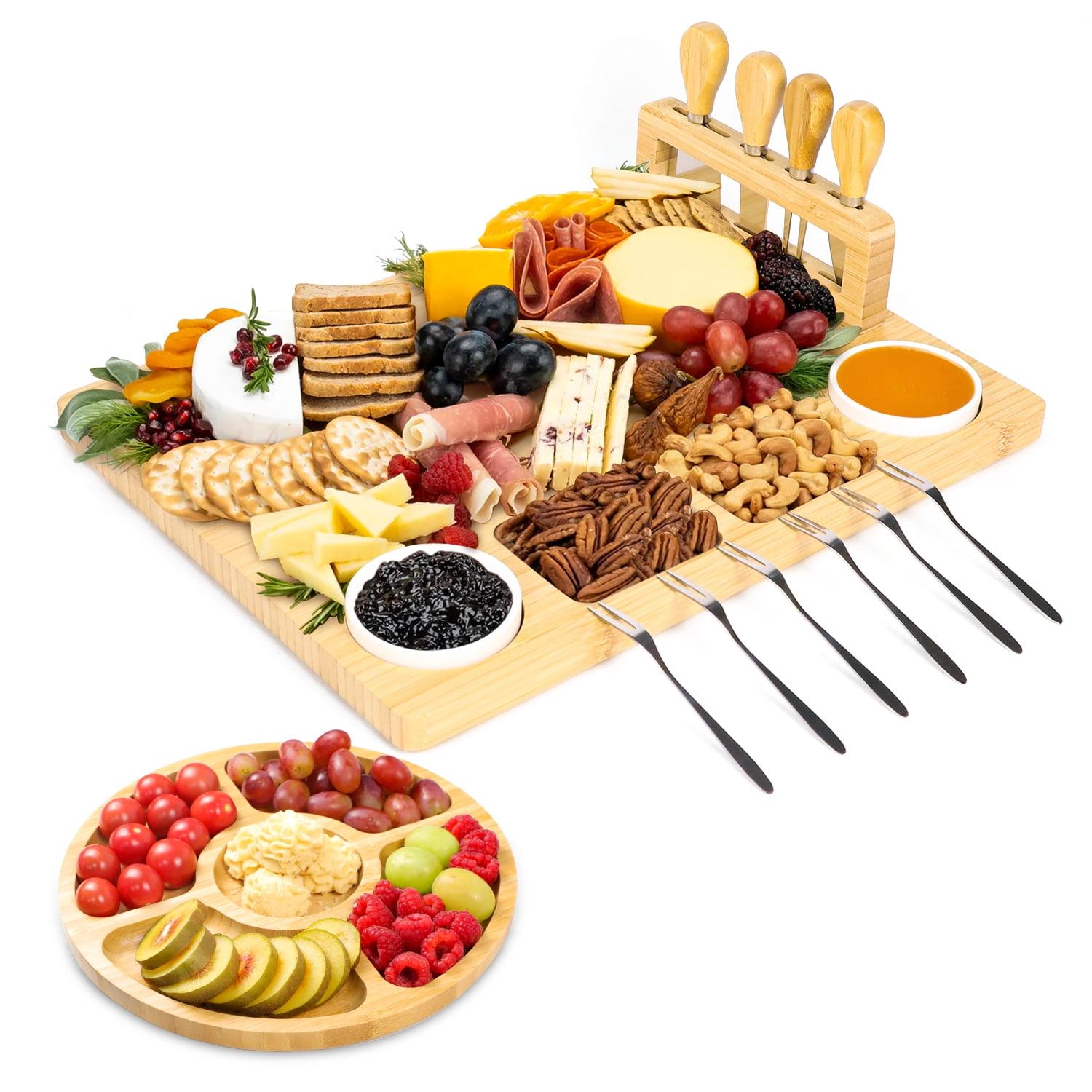 Large Bamboo Charcuterie Board Set with Round Fruit Tray