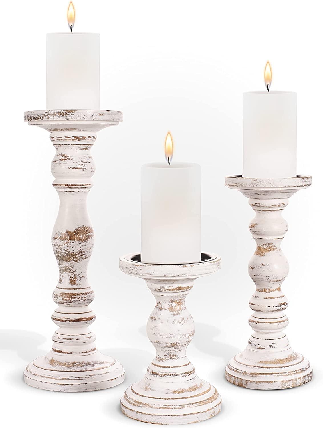 12'' Handcrafted Mango Wood Pillar Candle Holder Set – Rustic 3-Piece Set for LED Candles