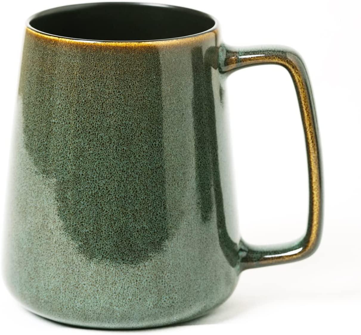 Green 24 oz Ceramic Coffee Mug with Large Handle