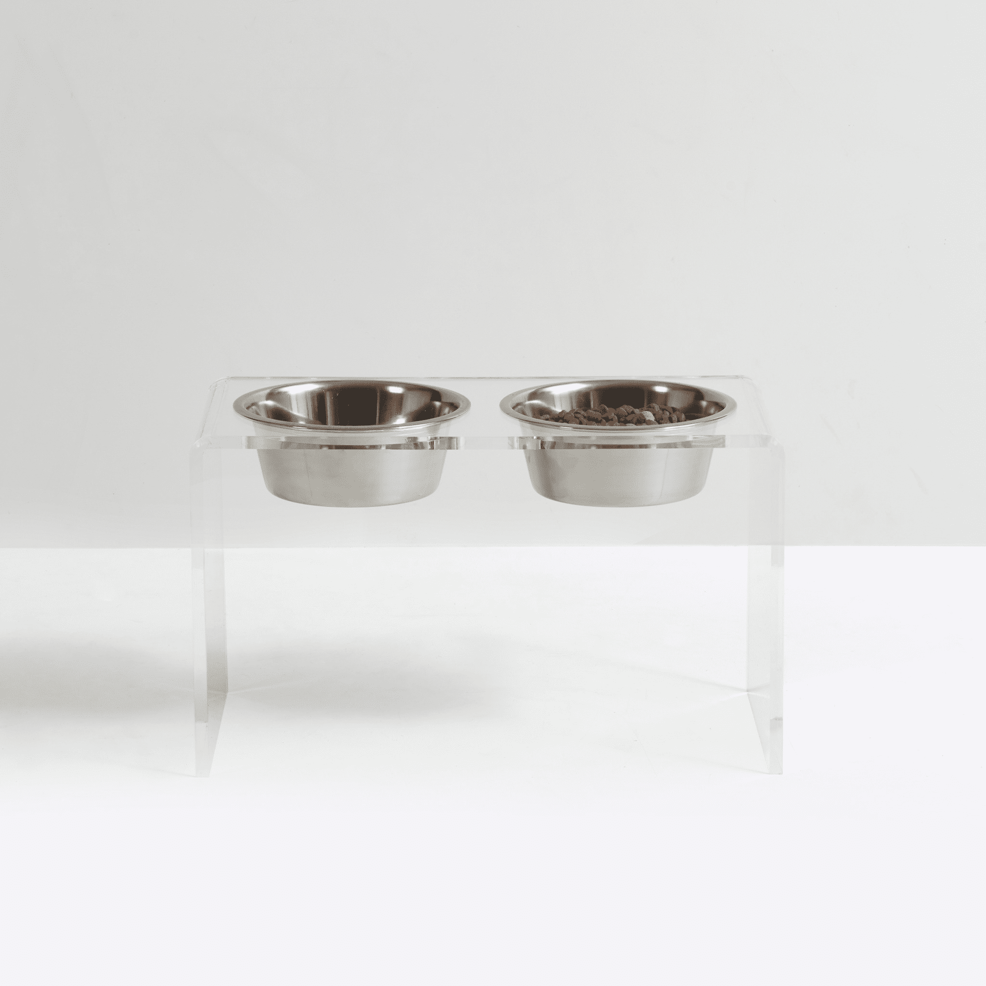 Tall Clear Elevated Feeder with Silver Bowls