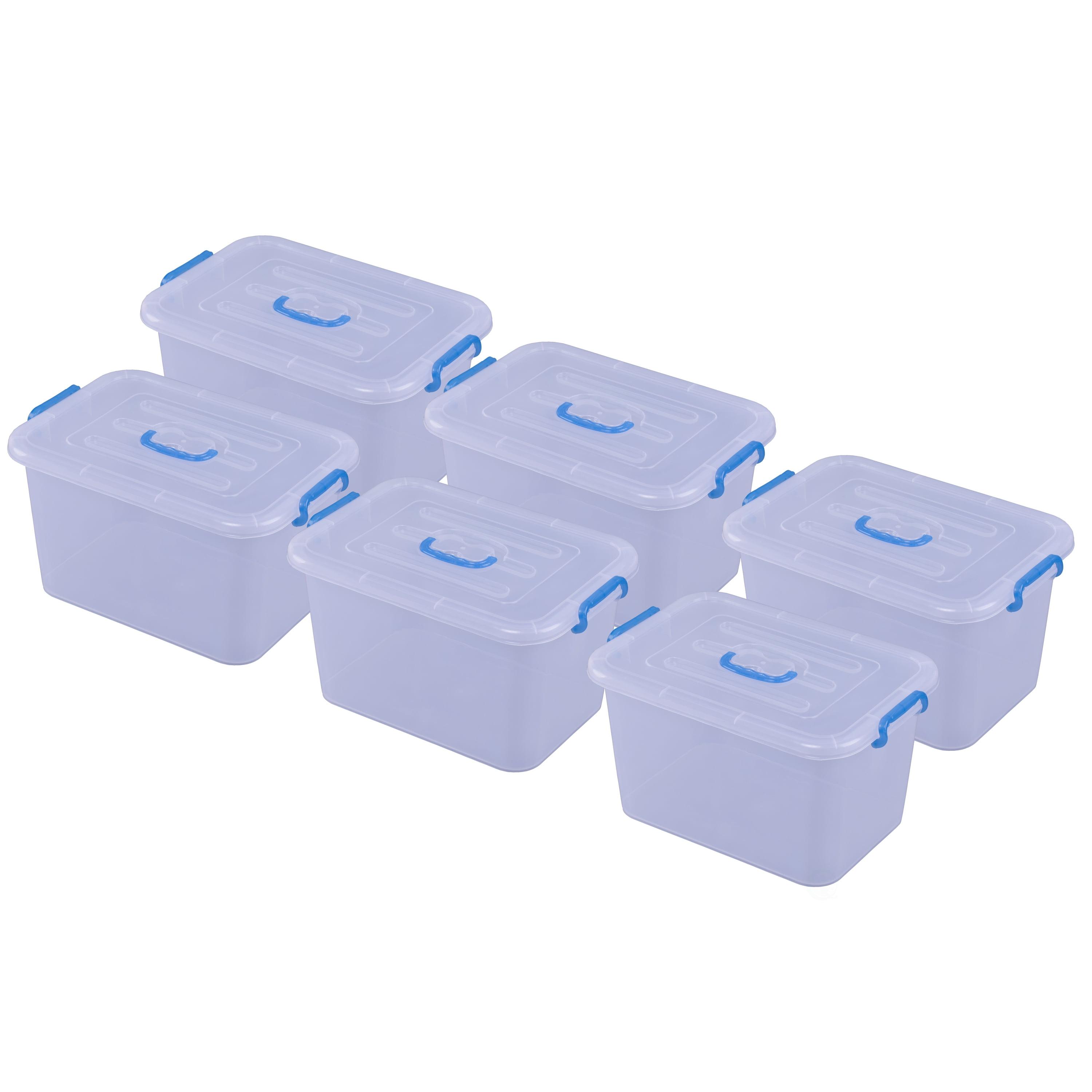 Basicwise Large Clear Storage Container With Lid and Handles, Set of 6