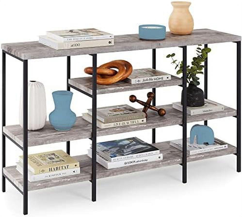 Gray 55in Industrial 4-Tier Metal Console Table with Storage