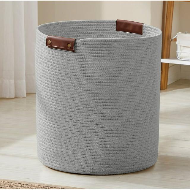 Ornavo Home Linen Upholstered Round Tufted Storage Ottoman with Wooden Legs - Gray