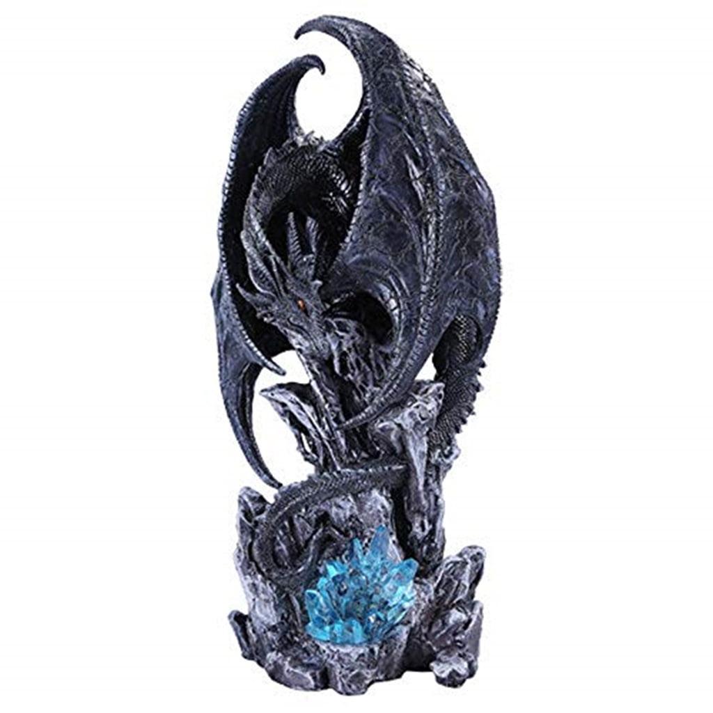 Large Black Dragon Figurine with Blue Crystal LED Light