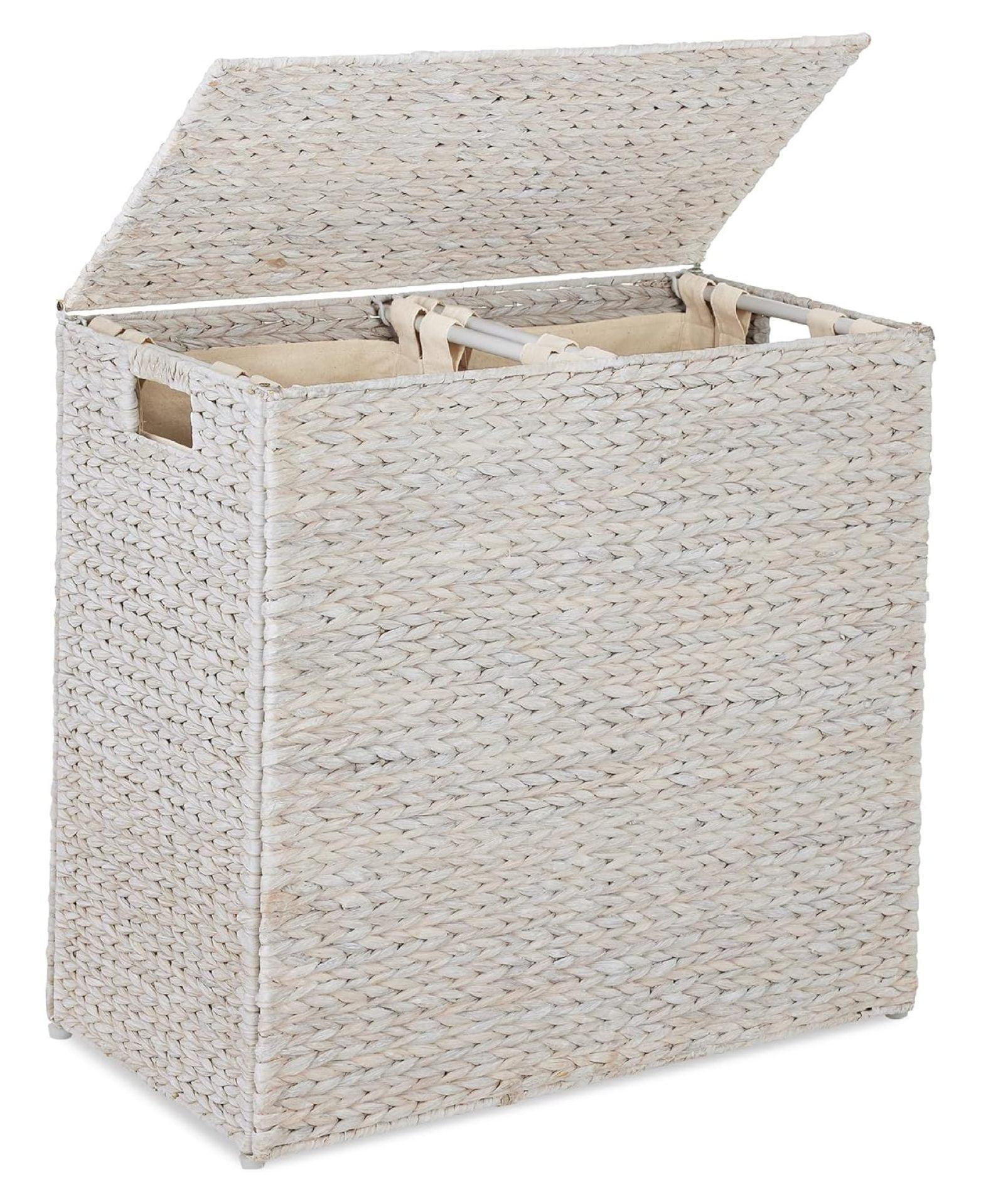 Best Choice Products Large Natural Water Hyacinth Double Laundry Hamper Basket w/ 2 Liner Bags, Handles