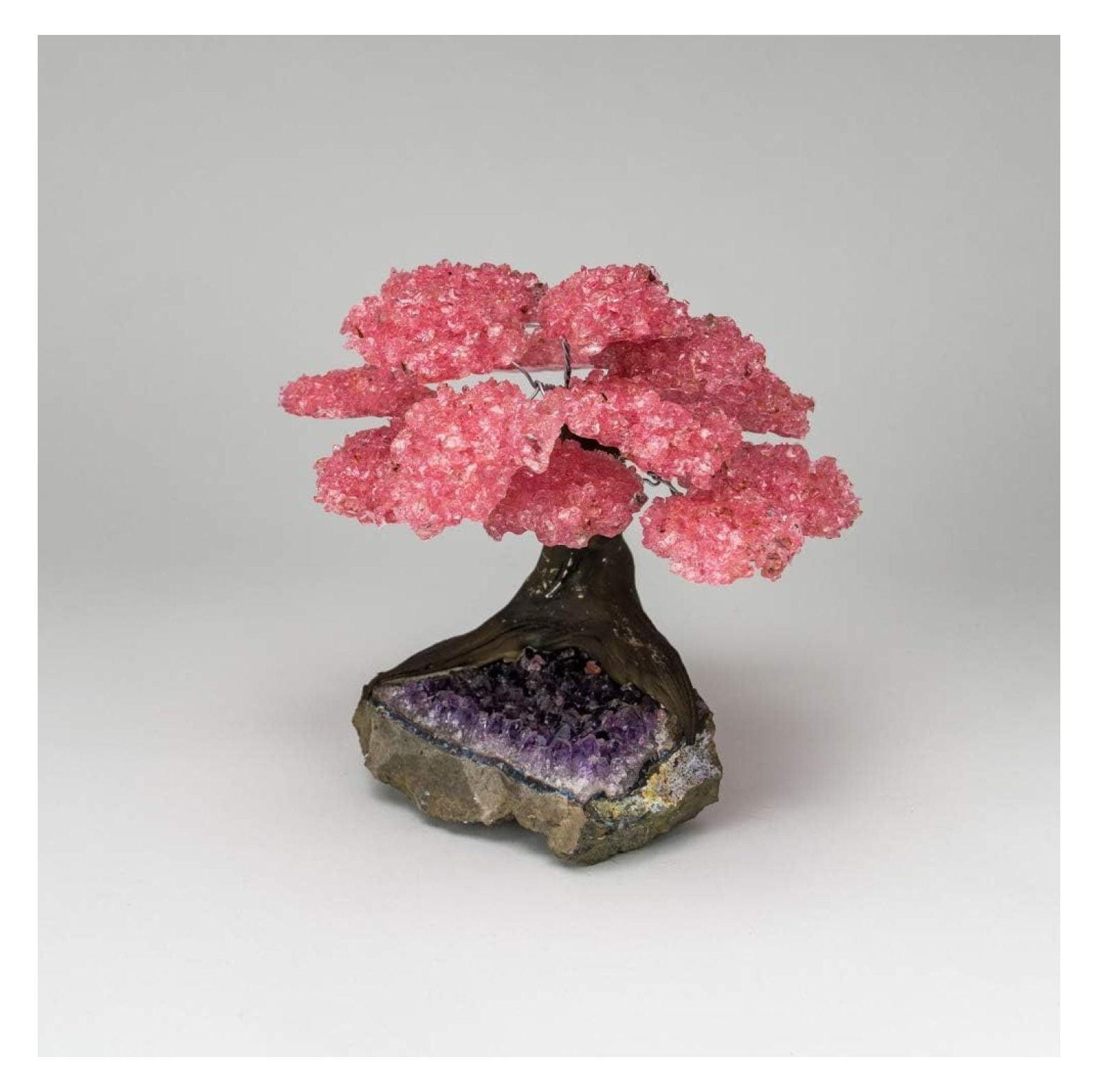 Large Rose Quartz Gemstone Tree on Amethyst Crystal Base