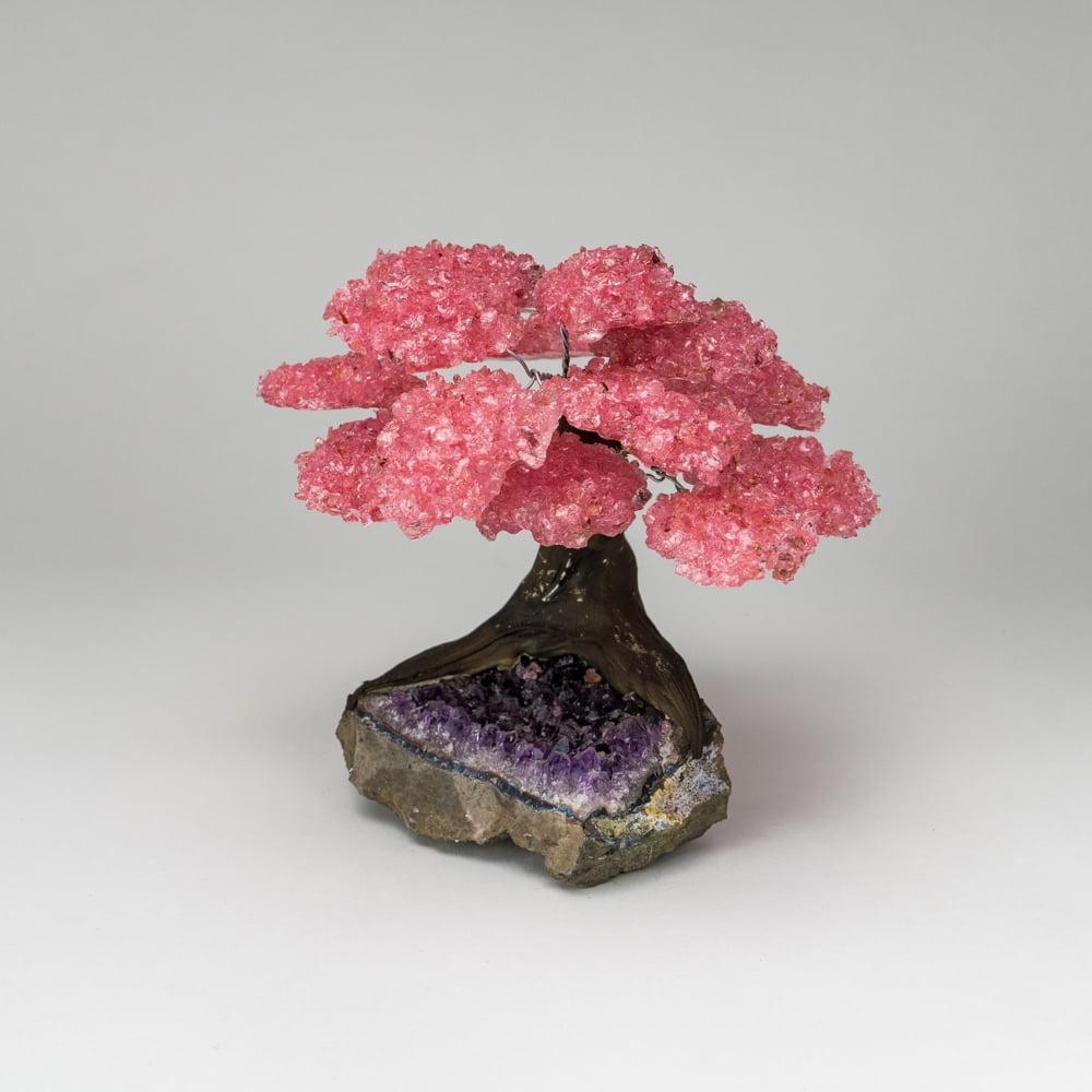 Large Rose Quartz Gemstone Tree on Amethyst Crystal Base