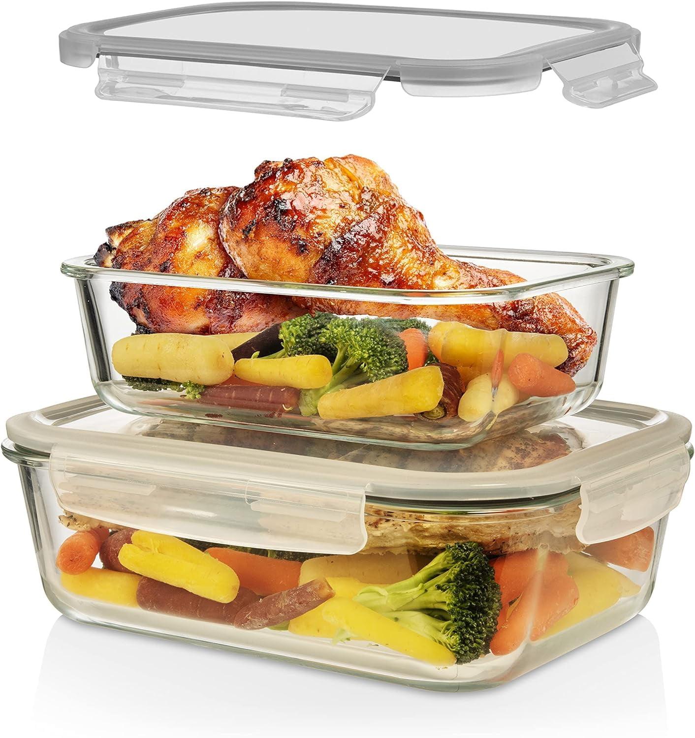 Large Rectangular Glass Food Storage Containers with Lids, 1520ml