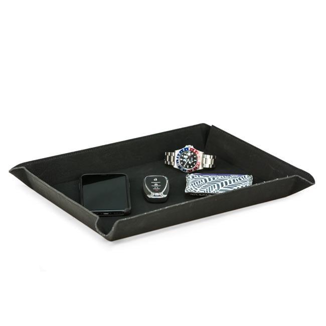 Large Black Leatherette Rectangular Valet Tray