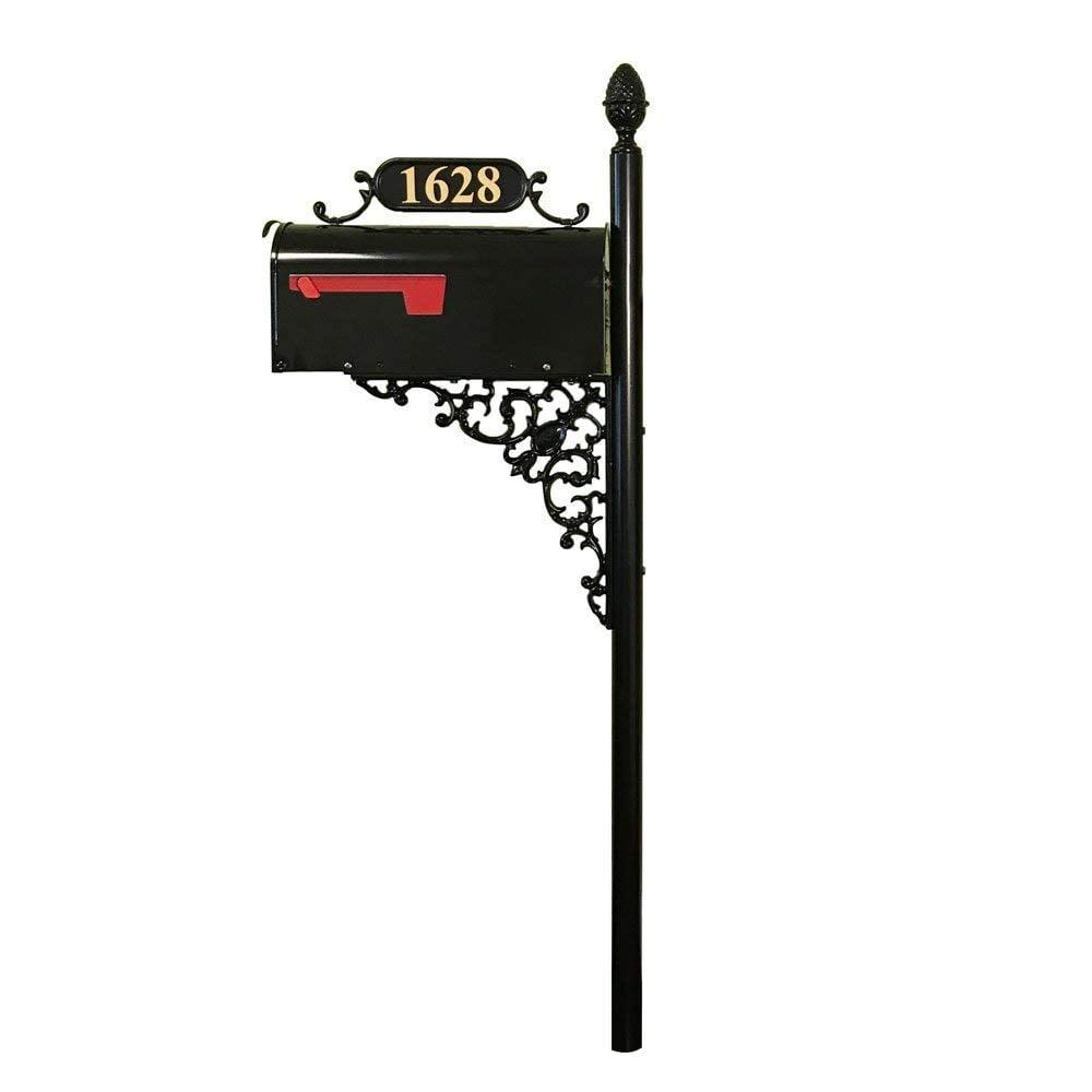 Large Mailbox & Post Combo – Black Mailbox System – Includes Address Plaque & Mounting Hardware – Rust Resistant Metal Mailbox with Pineapple Finial