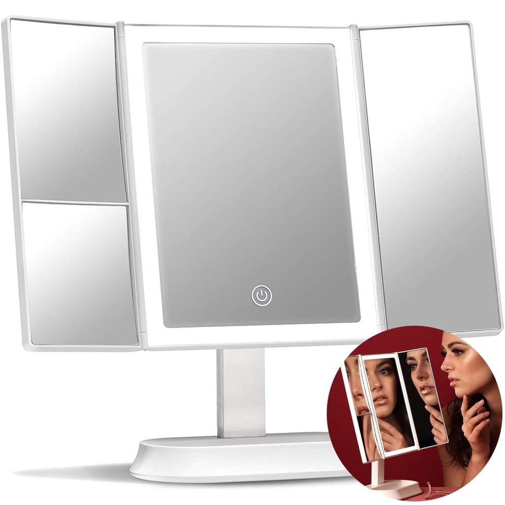 White LED Trifold Magnifying Makeup Mirror with Touch Sensor