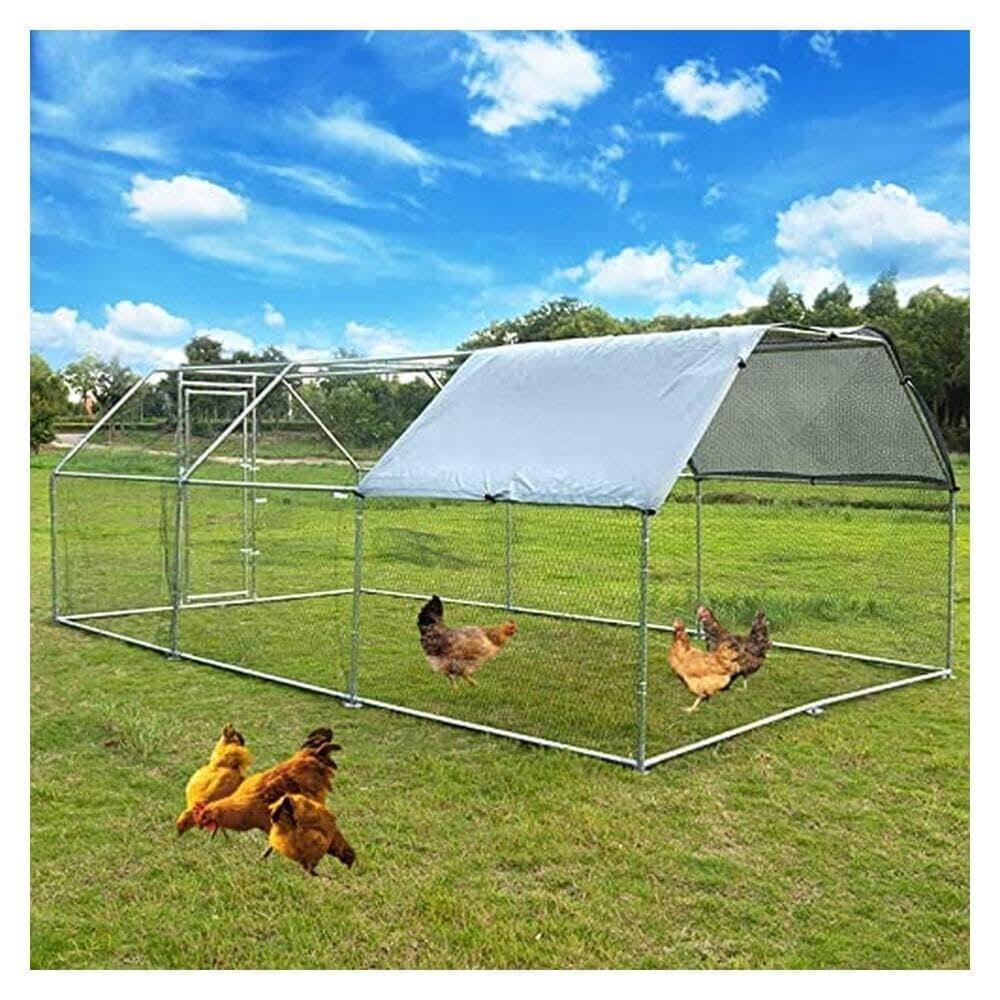 Tucker Murphy Pet™ Large Metal Chicken Coop, Walk-In Chicken Run, Galvanized Wire Poultry Chicken Hen Pen Cage, Rabbits Duck Cages With Waterproof Anti-Ultraviolet Cover For Farm, Backyard (18.5’X9.2’X6.5’)