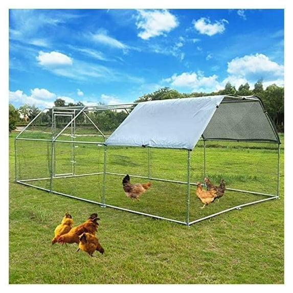 Tucker Murphy Pet™ Large Metal Chicken Coop, Walk-In Chicken Run, Galvanized Wire Poultry Chicken Hen Pen Cage, Rabbits Duck Cages With Waterproof Anti-Ultraviolet Cover For Farm, Backyard (18.5’X9.2’X6.5’)
