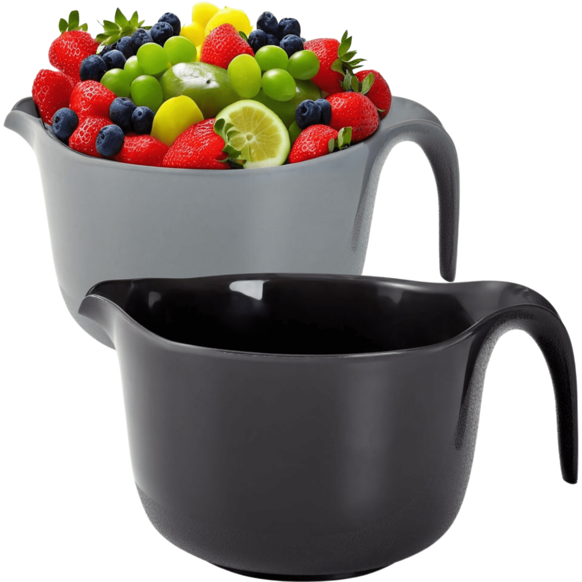 Black and Gray Plastic Mixing Bowl Set with Handles and Pour Spout, 2 Pieces