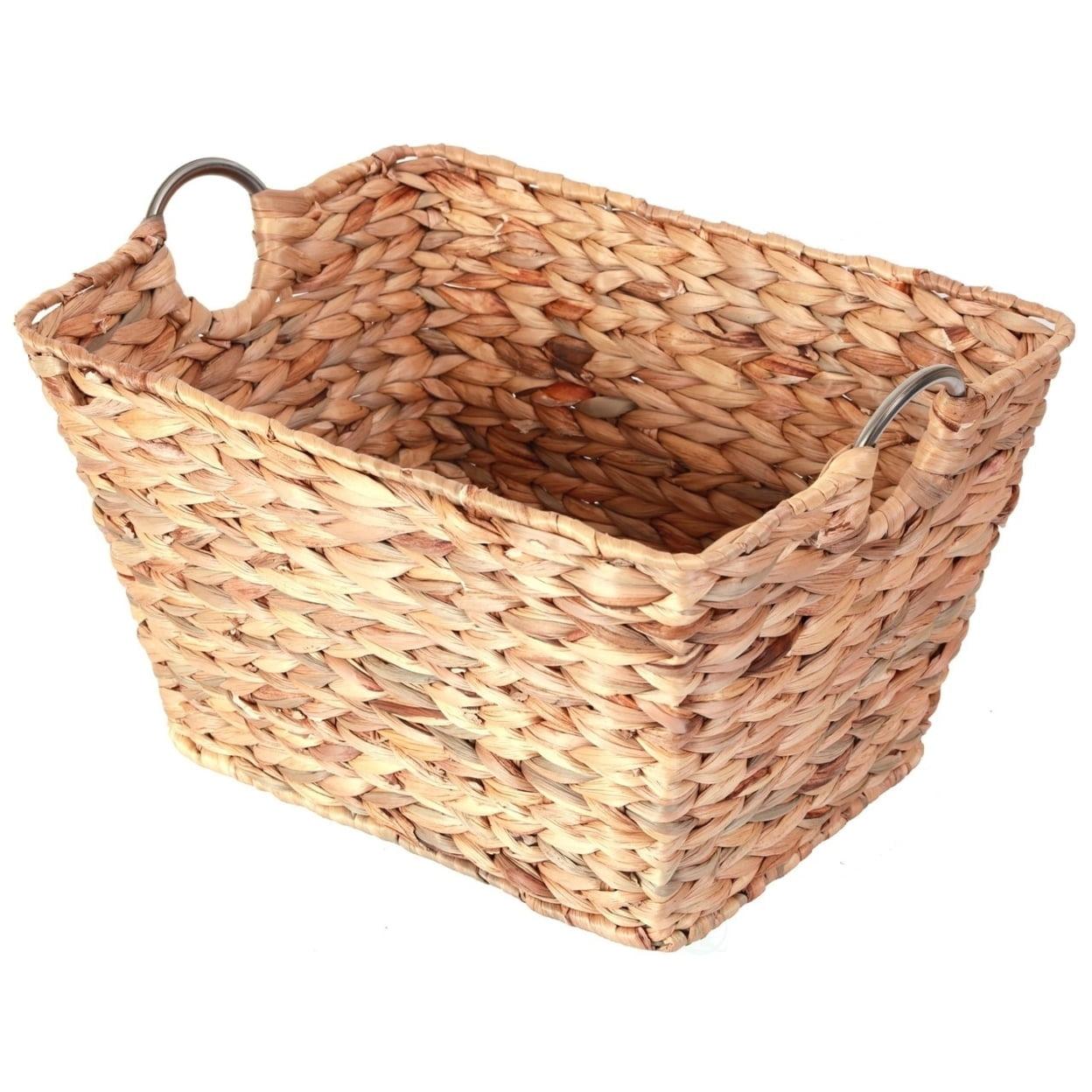 Large Multipurpose Handwoven Water Hyacinth Wicker Basket, Ideal for Organizing and Storing Towels Outdoors