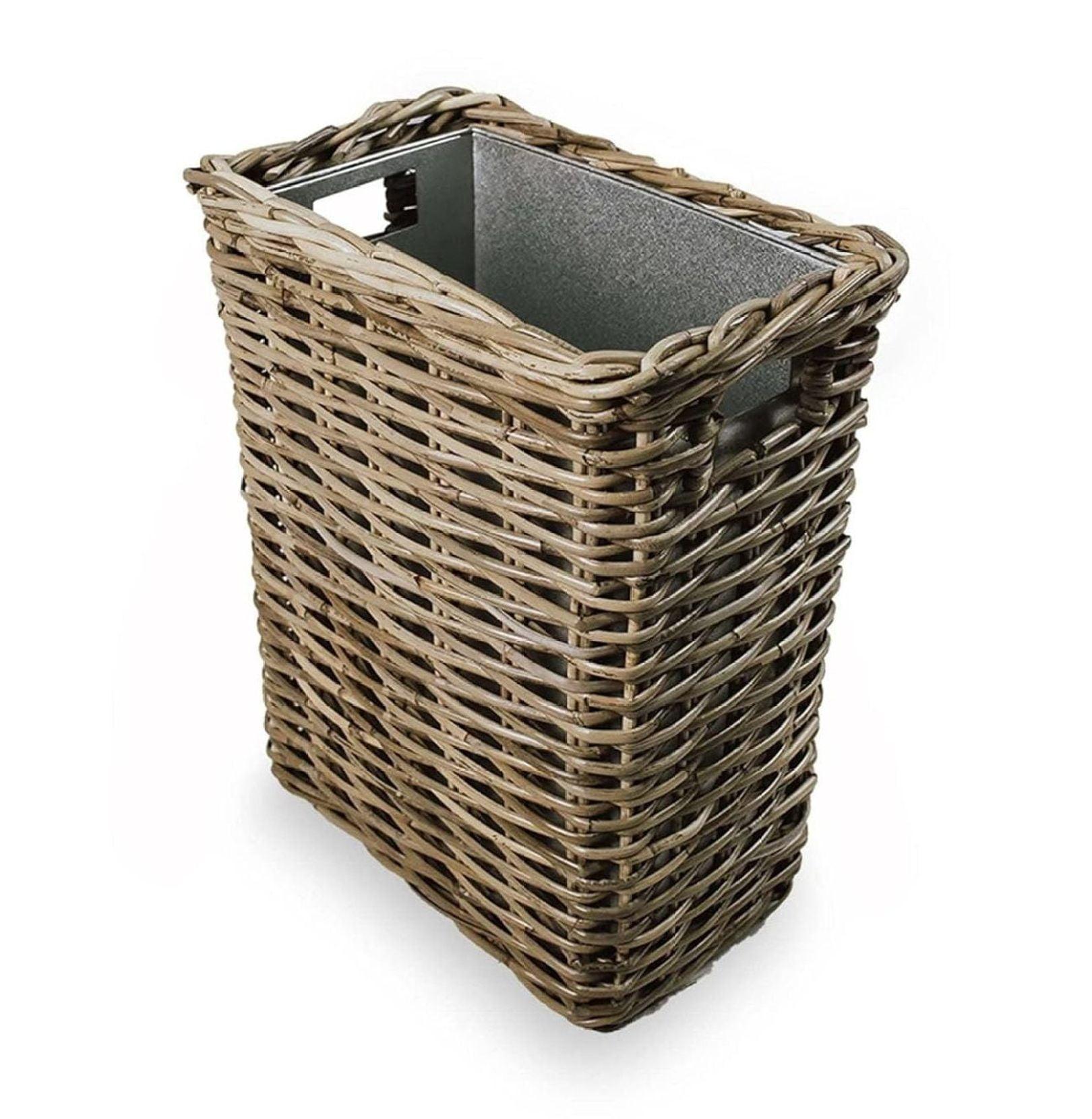 YfulYde Large Rectangular Kubu Wicker Waste Basket with Metal Liner, 14.5 in L x 9 in W x 18 in H, Serene Grey