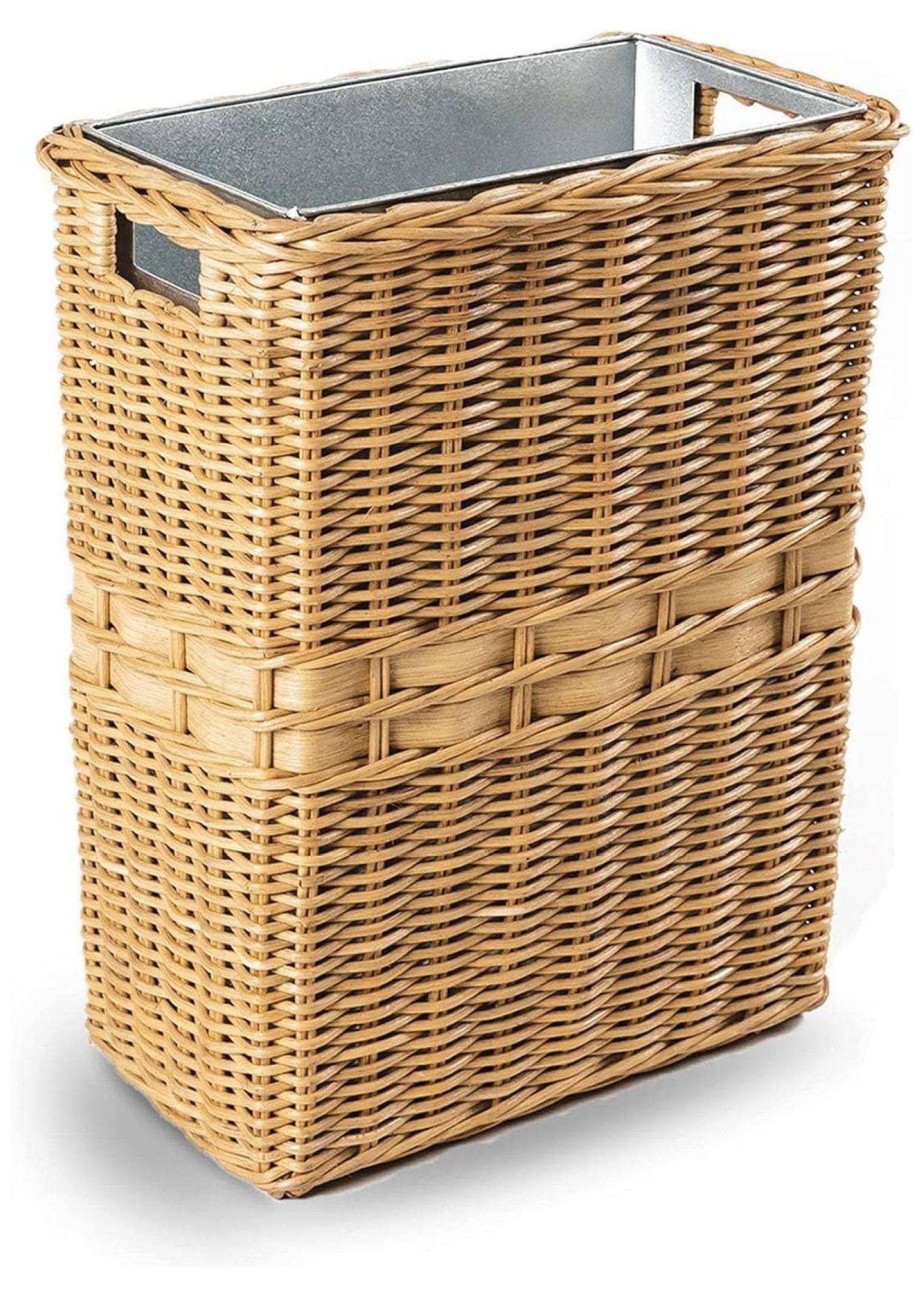 Sandstone Rectangular Wicker Waste Basket with Metal Liner