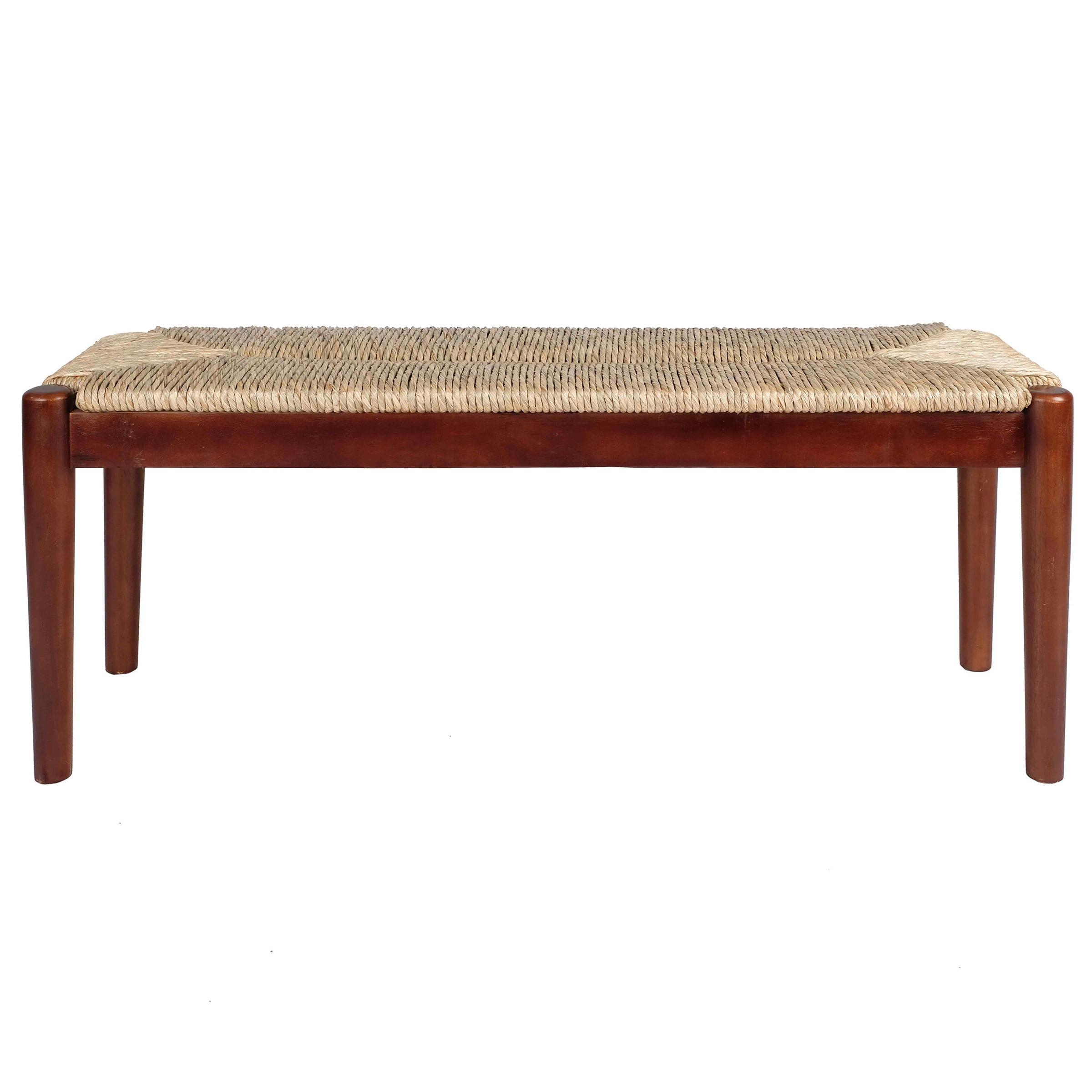 Large Dark Natural Seagrass and Wood Bench