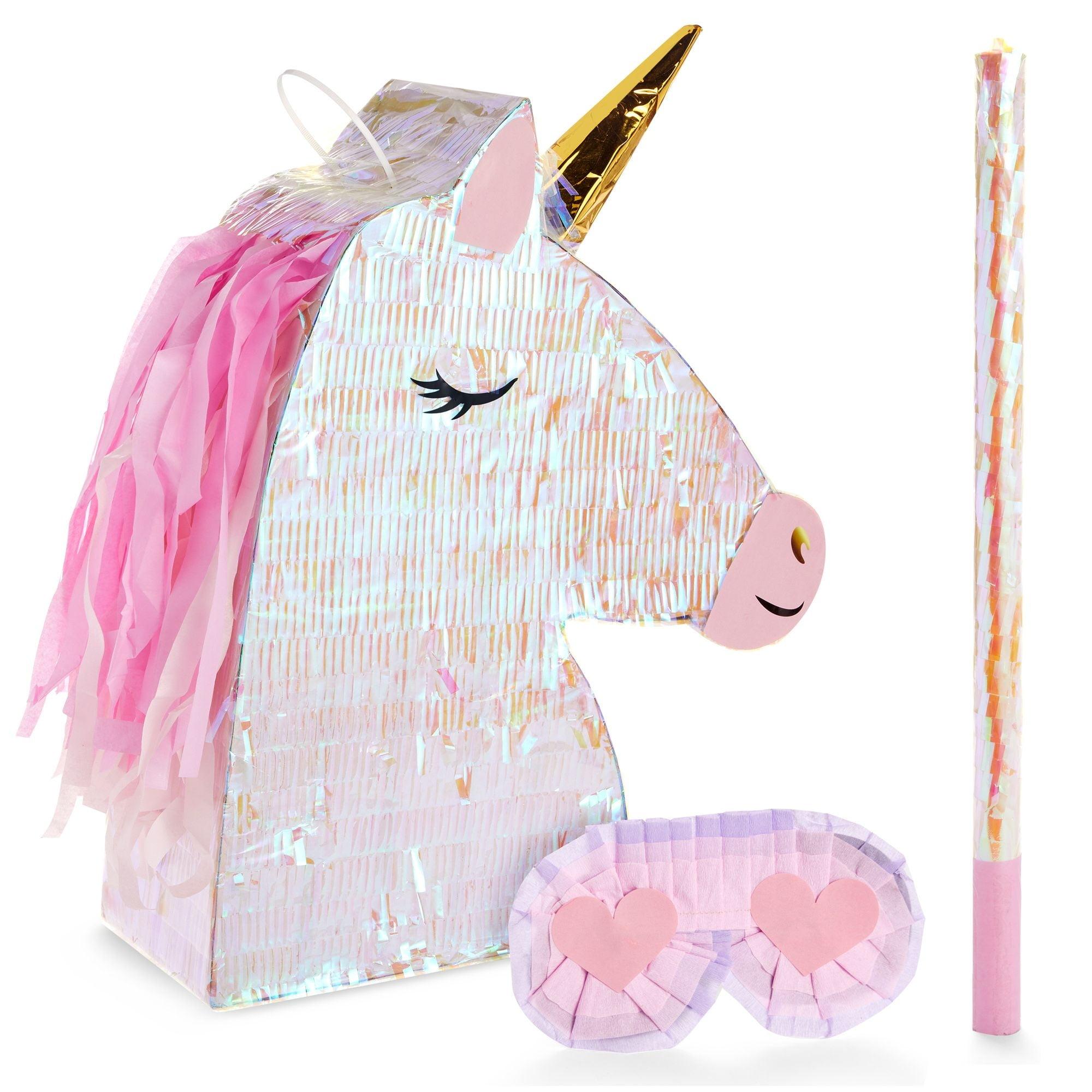 Blue Panda Large Unicorn Pinata Kit with Blindfold and Stick for Girls Birthday Party, 14 x 20 x 5 In, 3 Pieces