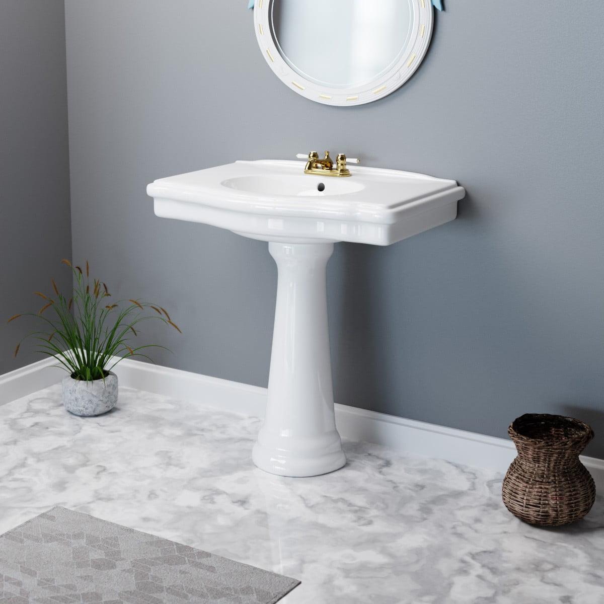 White Ceramic Traditional Pedestal Bathroom Console Sink