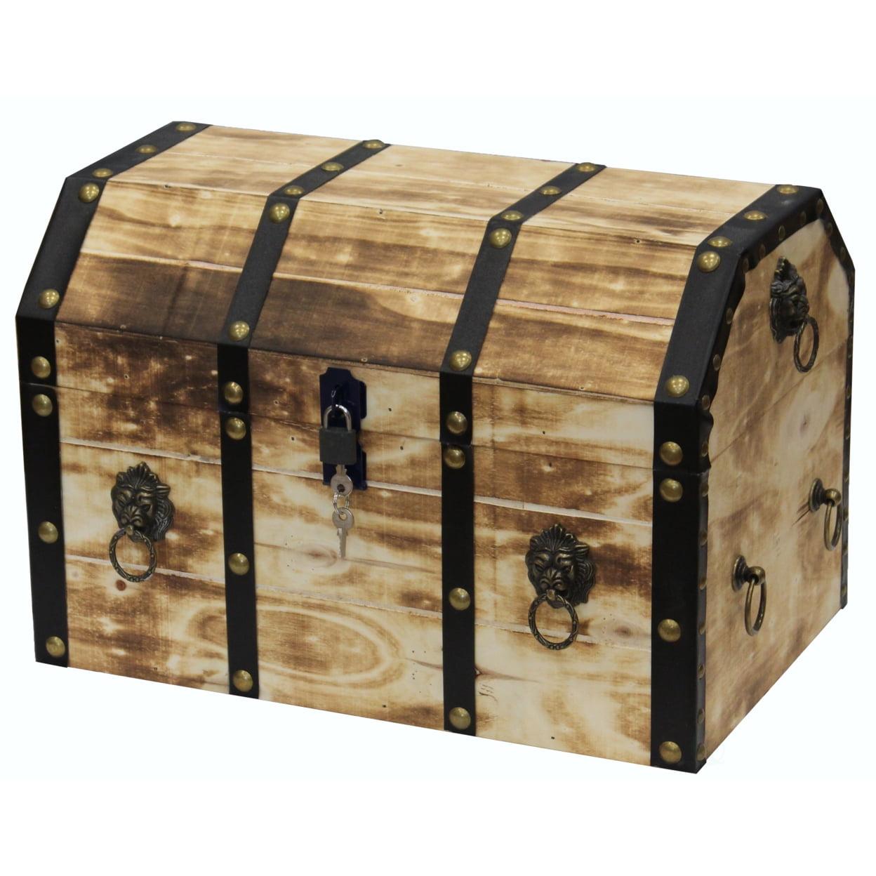 Vintiquewise Large Wooden Decorative Lion Rings Pirate Trunk with Lockable Latch and Lock