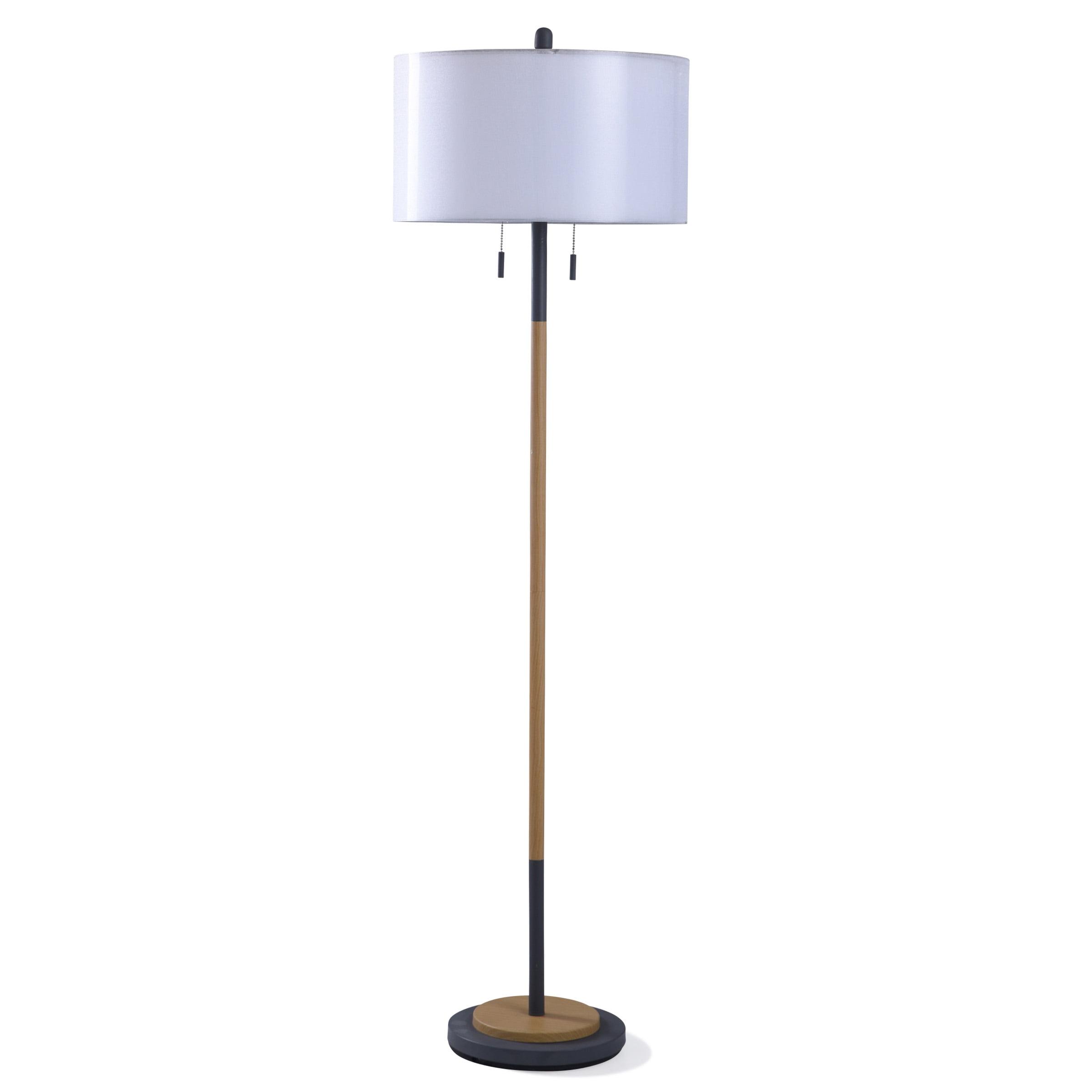 Lari 63" Black and Wood Industrial Floor Lamp with Drum Shade