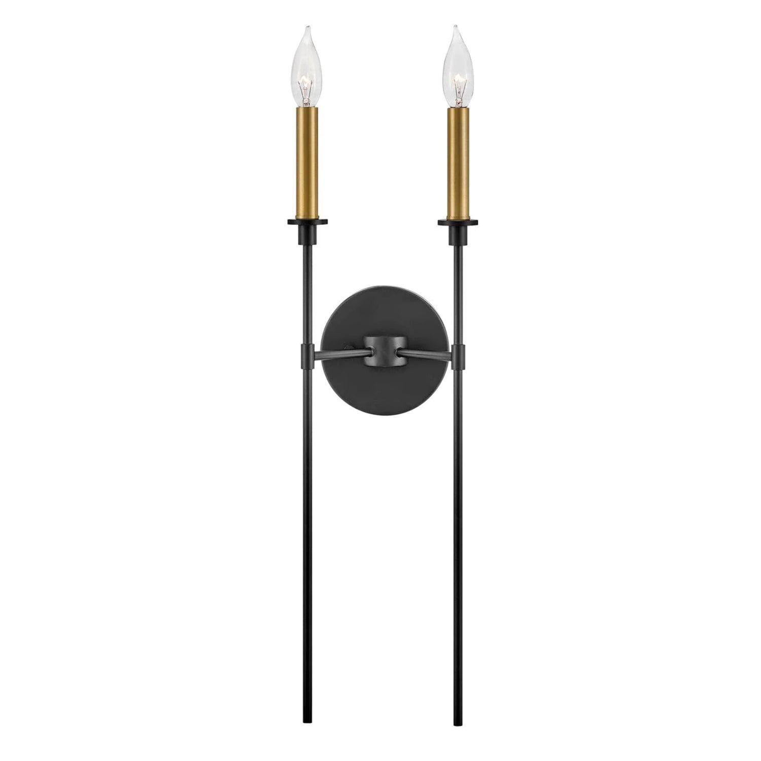 Hux 24" Black and Lacquered Brass 2-Light Wall Sconce