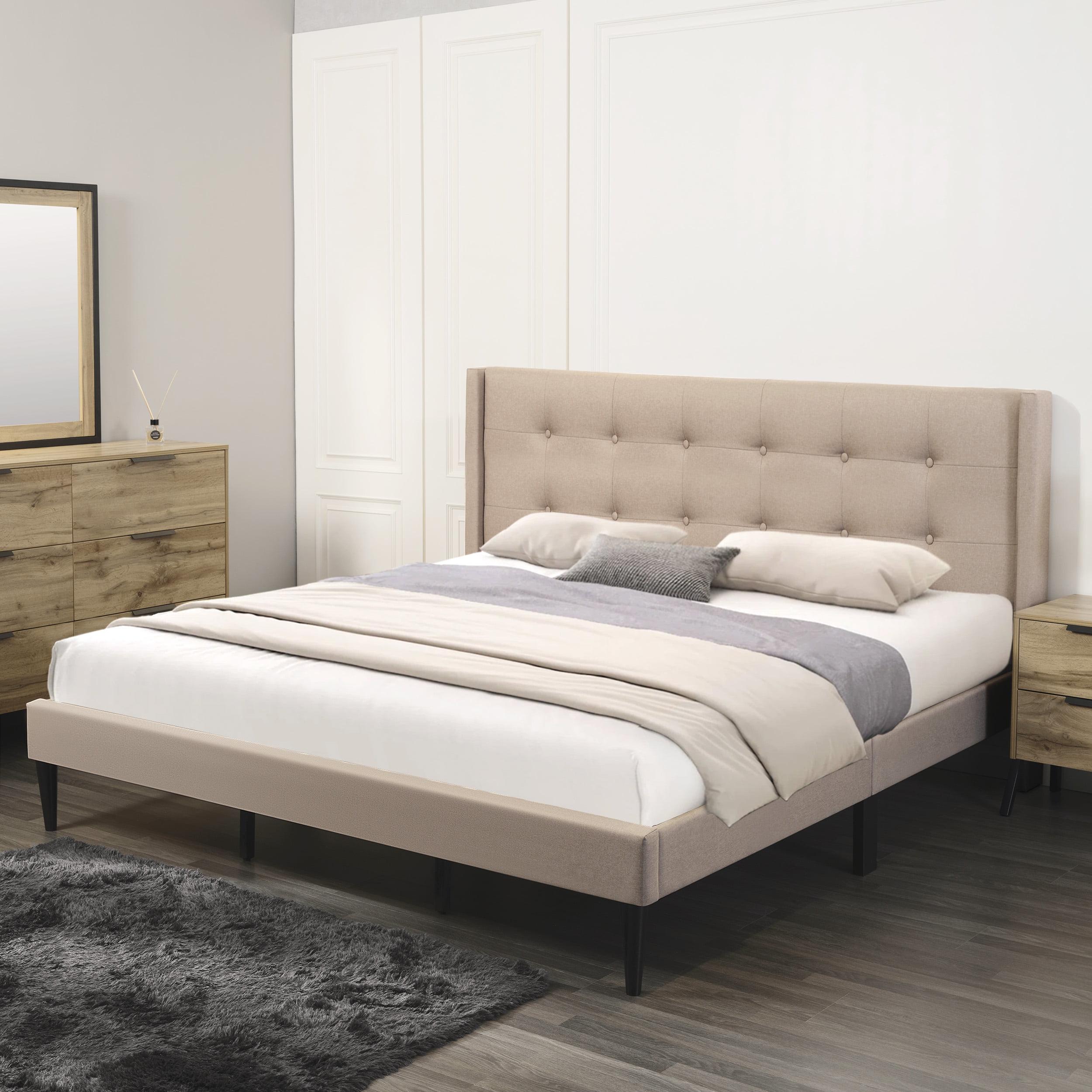 Lark Manor™ Aluino Panel Button Tufted Upholstered Platform Bed Frame - No Box Spring Required