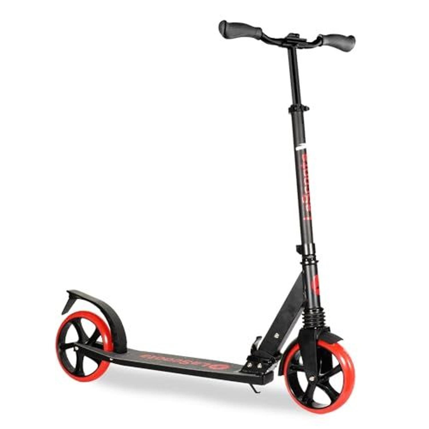 Kick Scooter for Adults & Teens. Lightweight Foldable Adult Scooter with Large Sturdy Wheels 220lbs (Teen, Red)