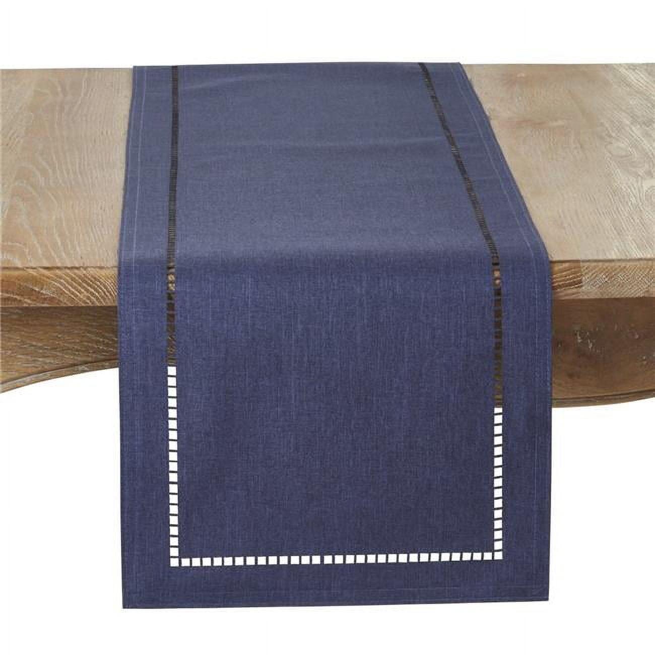 Navy Blue Polyester Laser-Cut Hemstitch Table Runner 14" x 54"