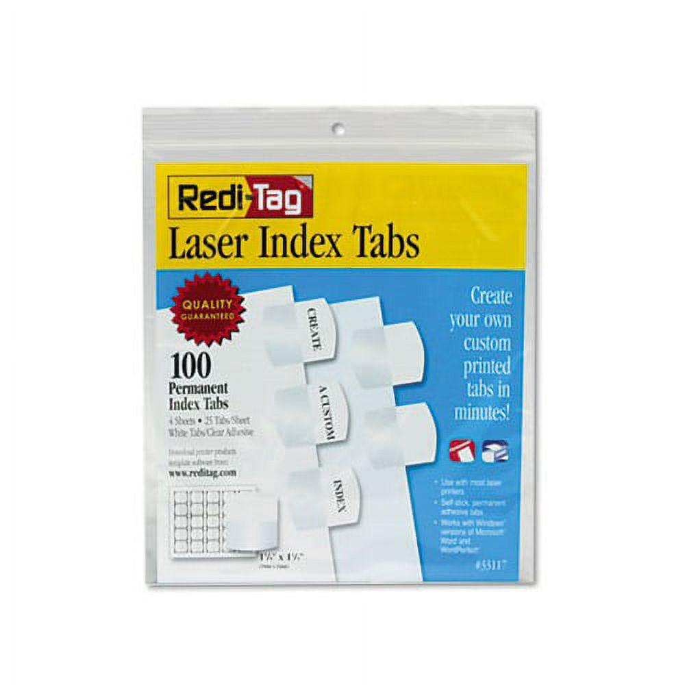 Redi-Tag Laser Printable Index Tabs, 1/5-Cut, White, 1.13" Wide, 100/Pack