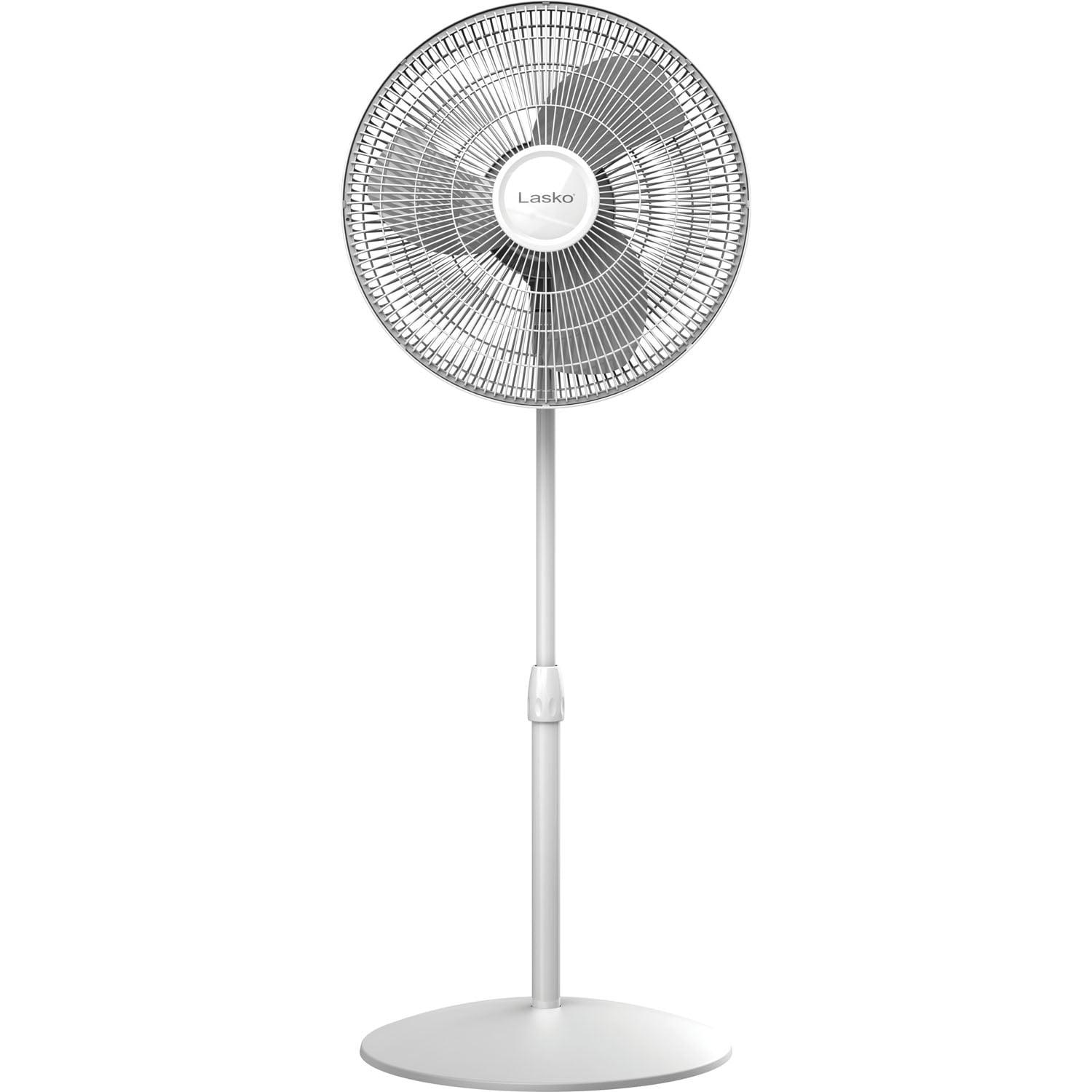 Lasko S16201 16 Inch 3-Speed Adjustable Wide-Area Oscillating Tilt Back Standing Pedestal Floor Fan for Bedrooms, Kitchen, and Basement, White