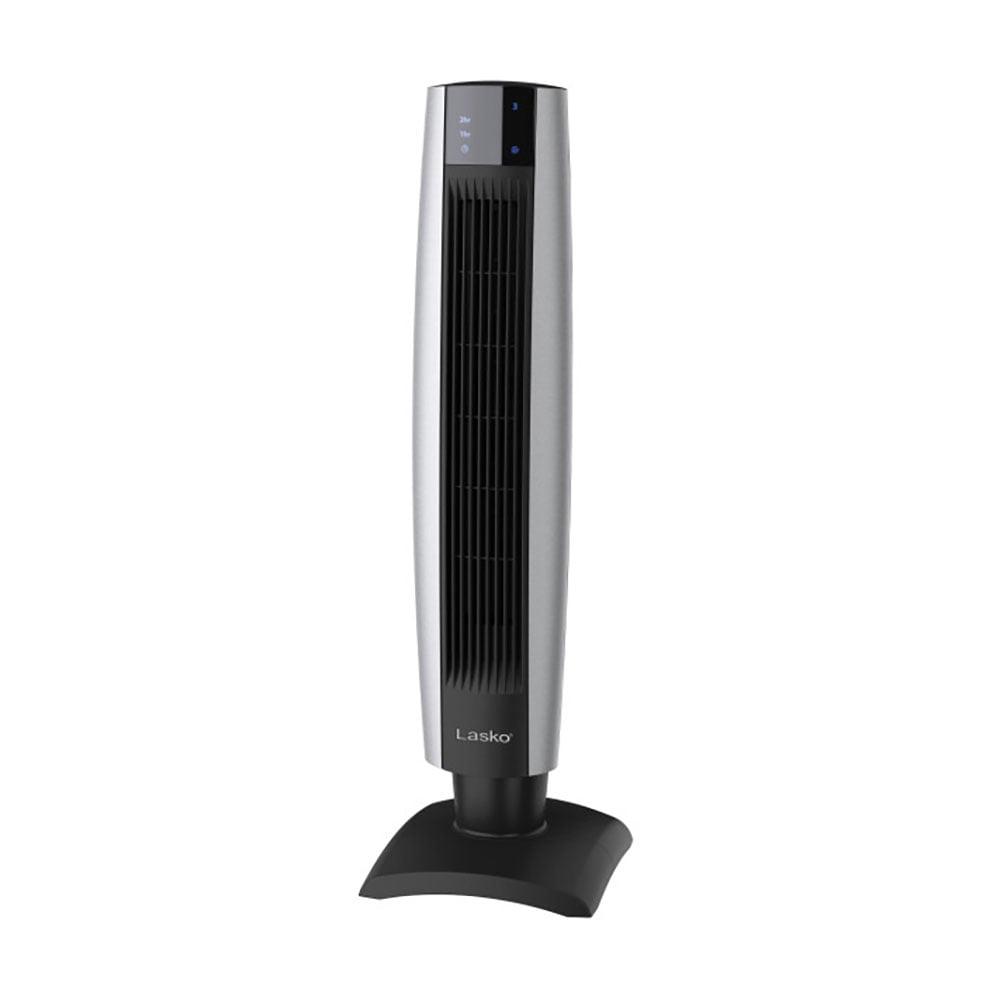 Lasko 34" Silver and Black Oscillating Tower Fan with Remote