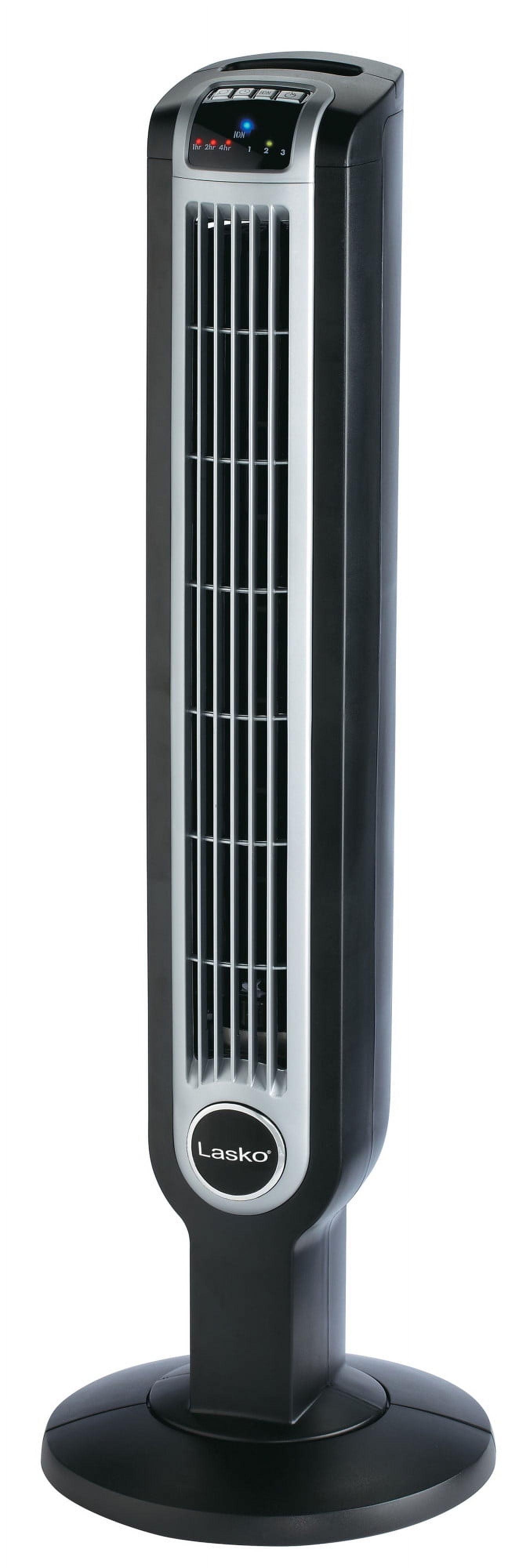 Black and Silver 36-Inch Oscillating Tower Fan with Remote