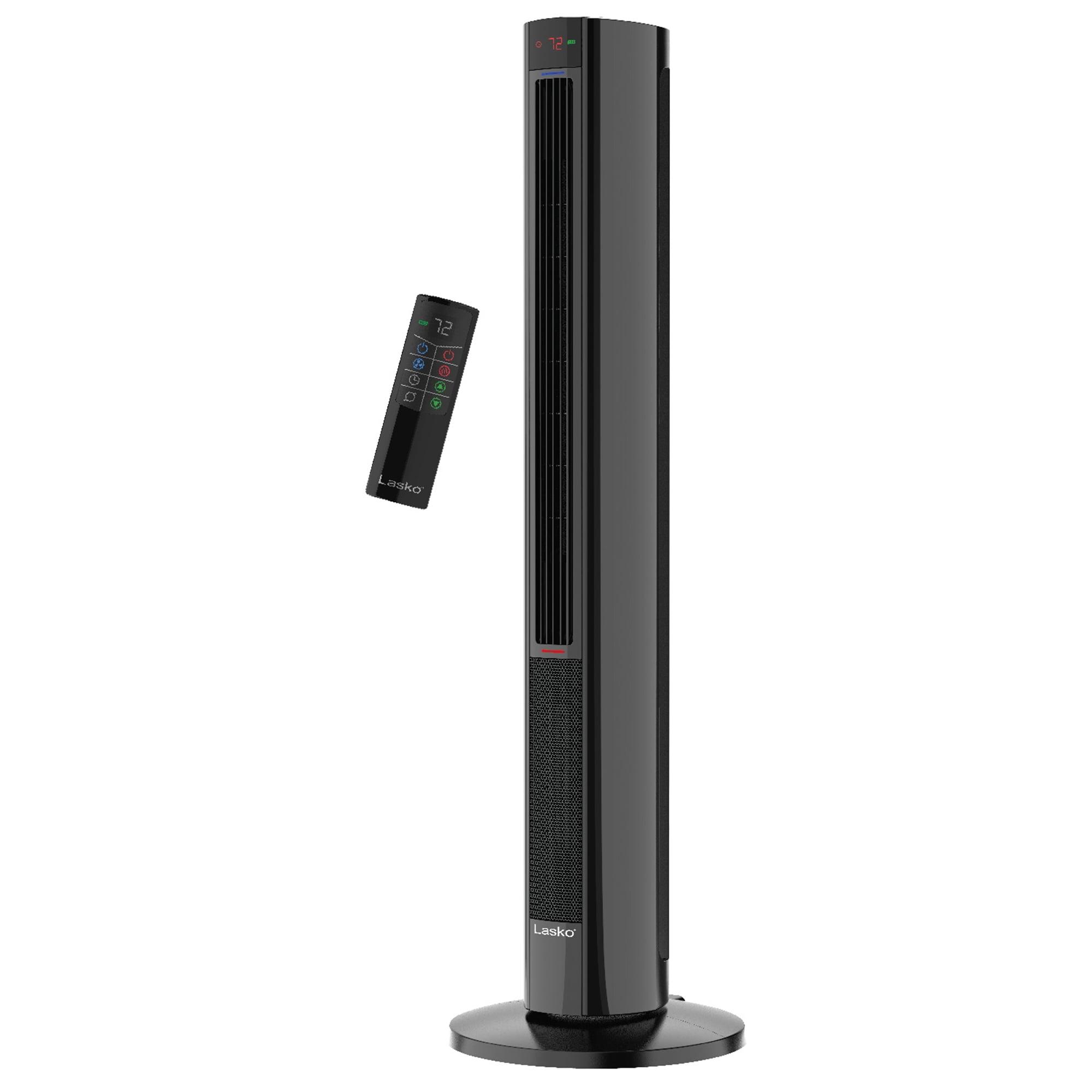 Black Ceramic Tower Fan and Space Heater with Remote