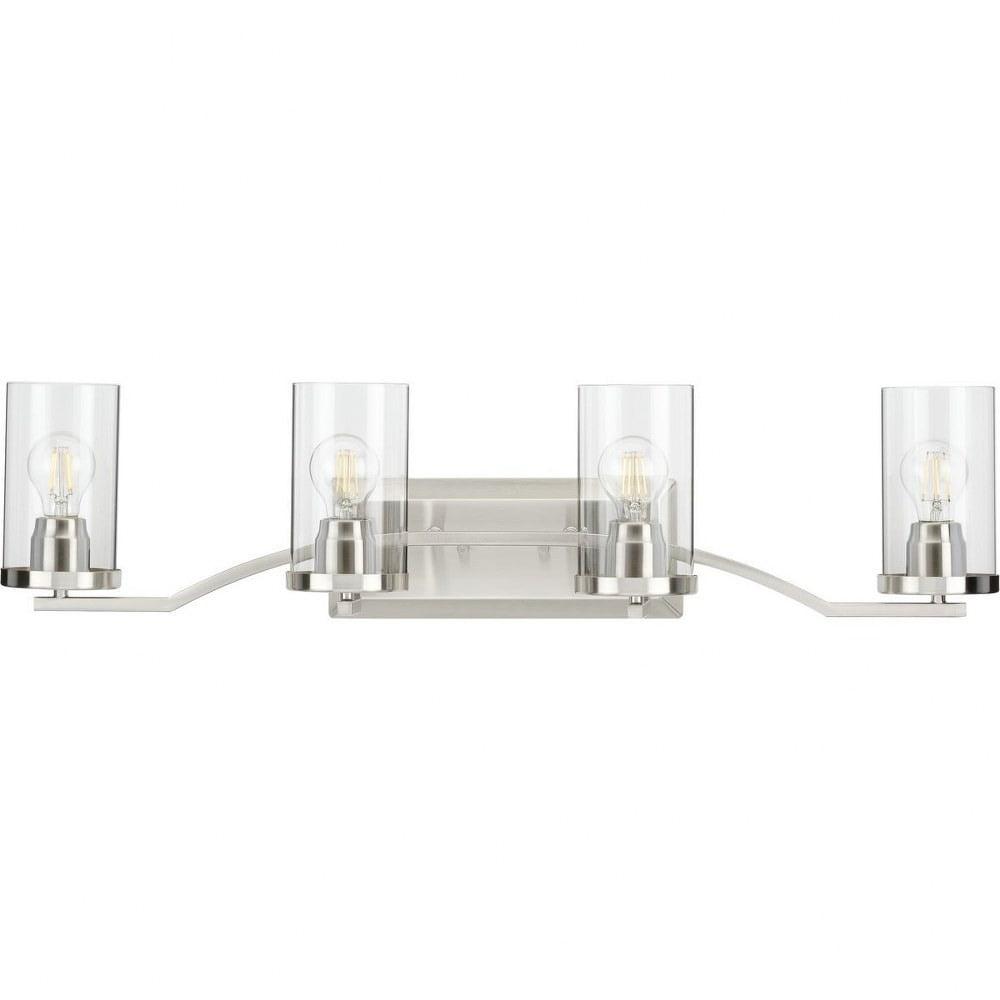 Progress Lighting Lassiter 4-Light Bath Light, Brushed Nickel, Clear Glass Shades