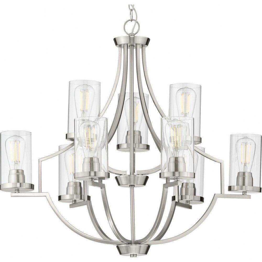 Progress Lighting, Lassiter Collection, 9-Light Chandelier, Brushed Nickel, Clear Glass Shades