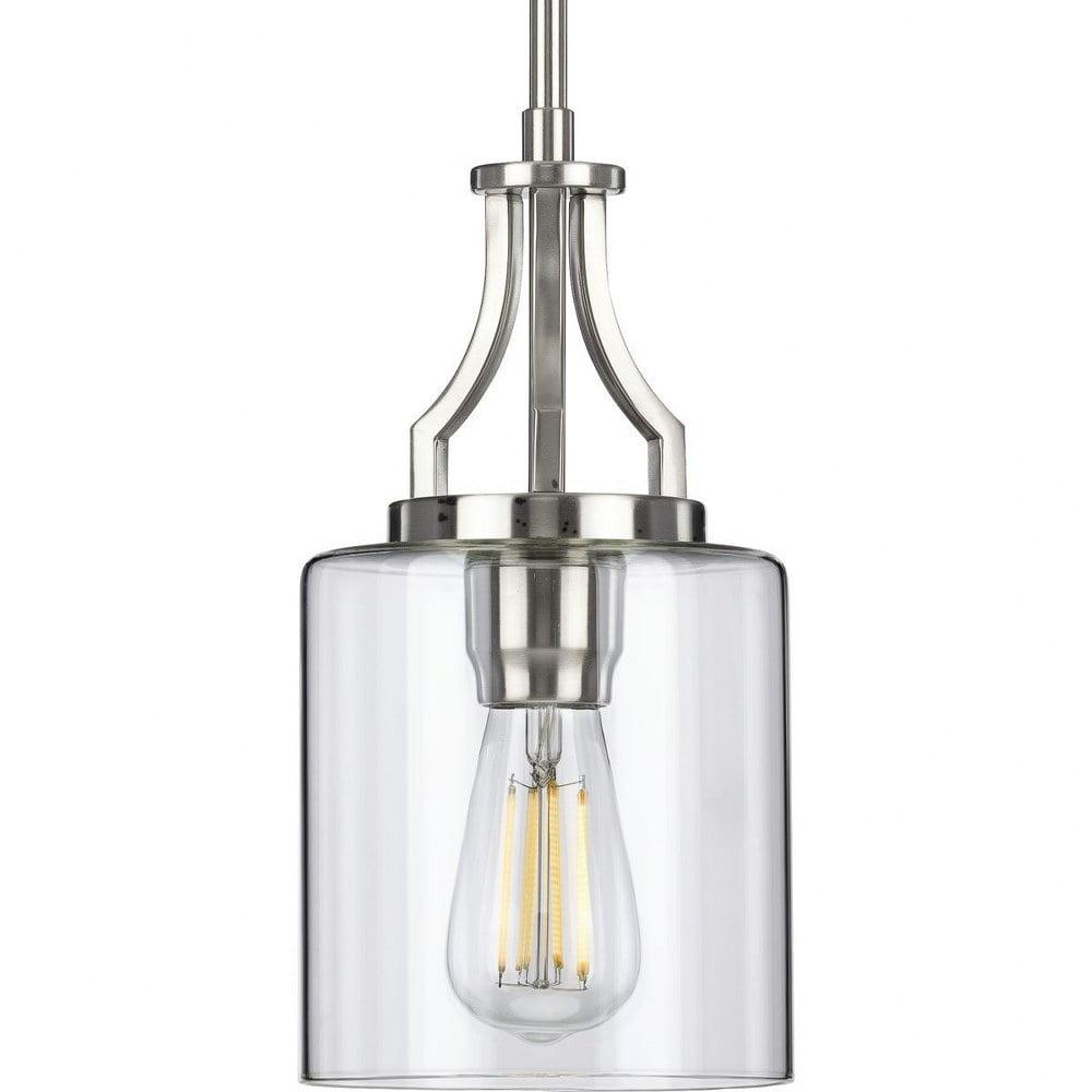 Progress Lighting Lassiter 1-Light Mini-Pendant, Brushed Nickel, Clear Glass Shade